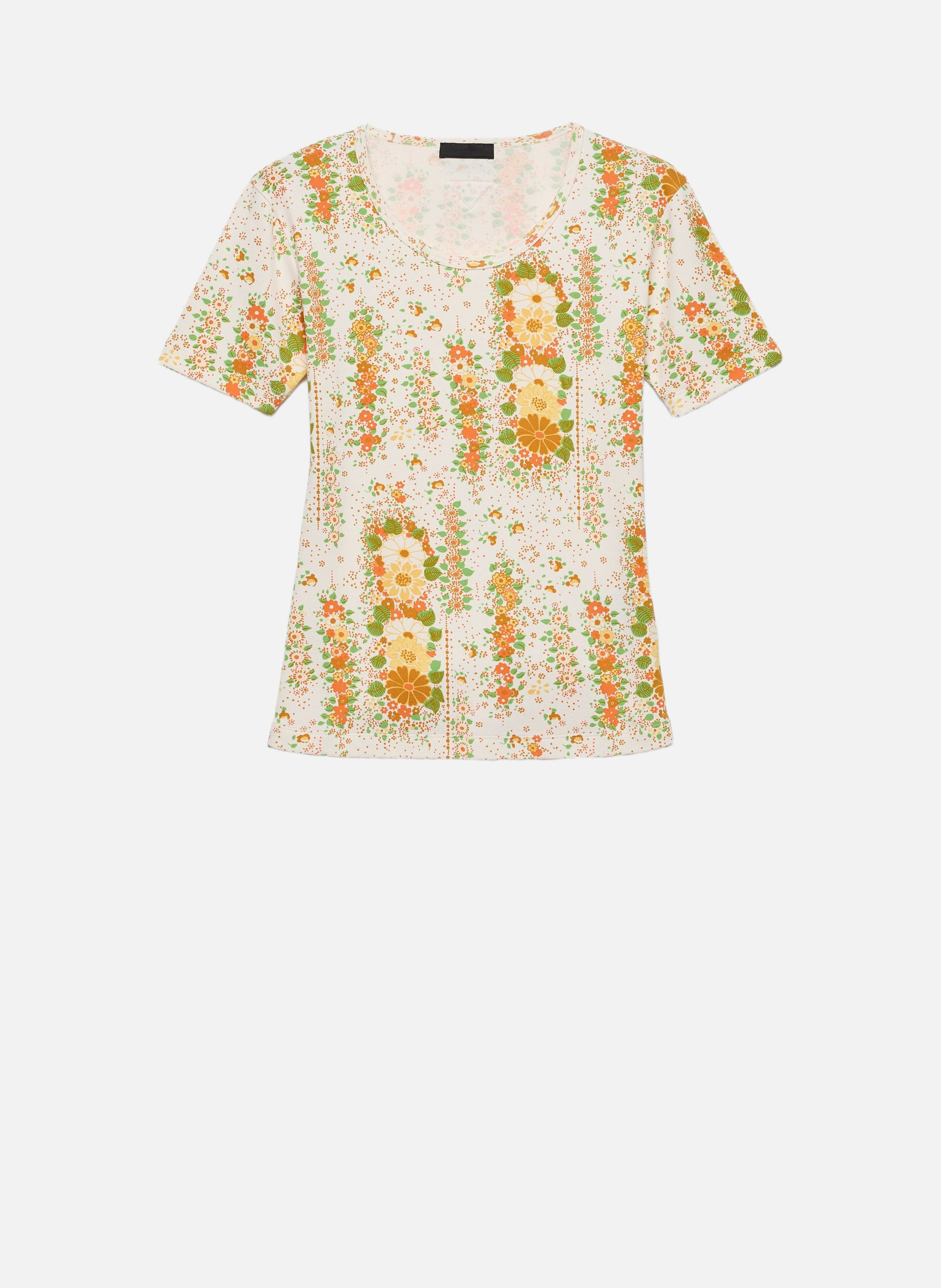 T-shirt en coton imprimé floral PRADA Orange