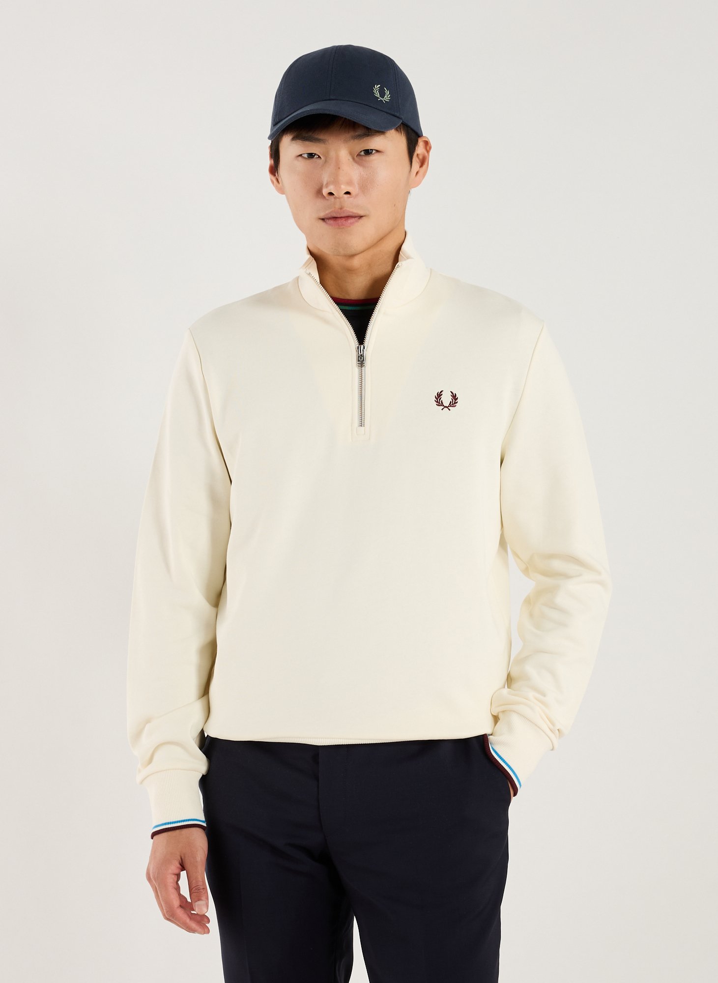 FRED PERRY Sweatshirt col montant en coton Beige