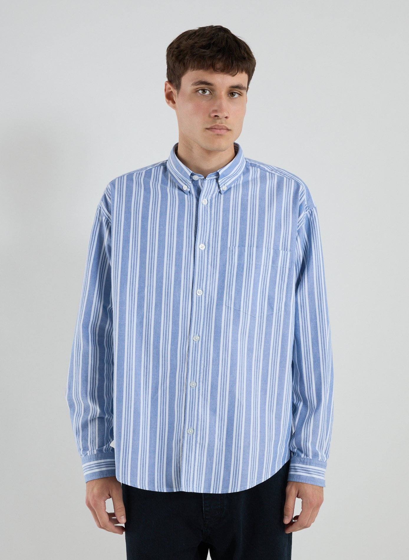 HUGO BLUE Chemise col américain à rayures en coton Bleu