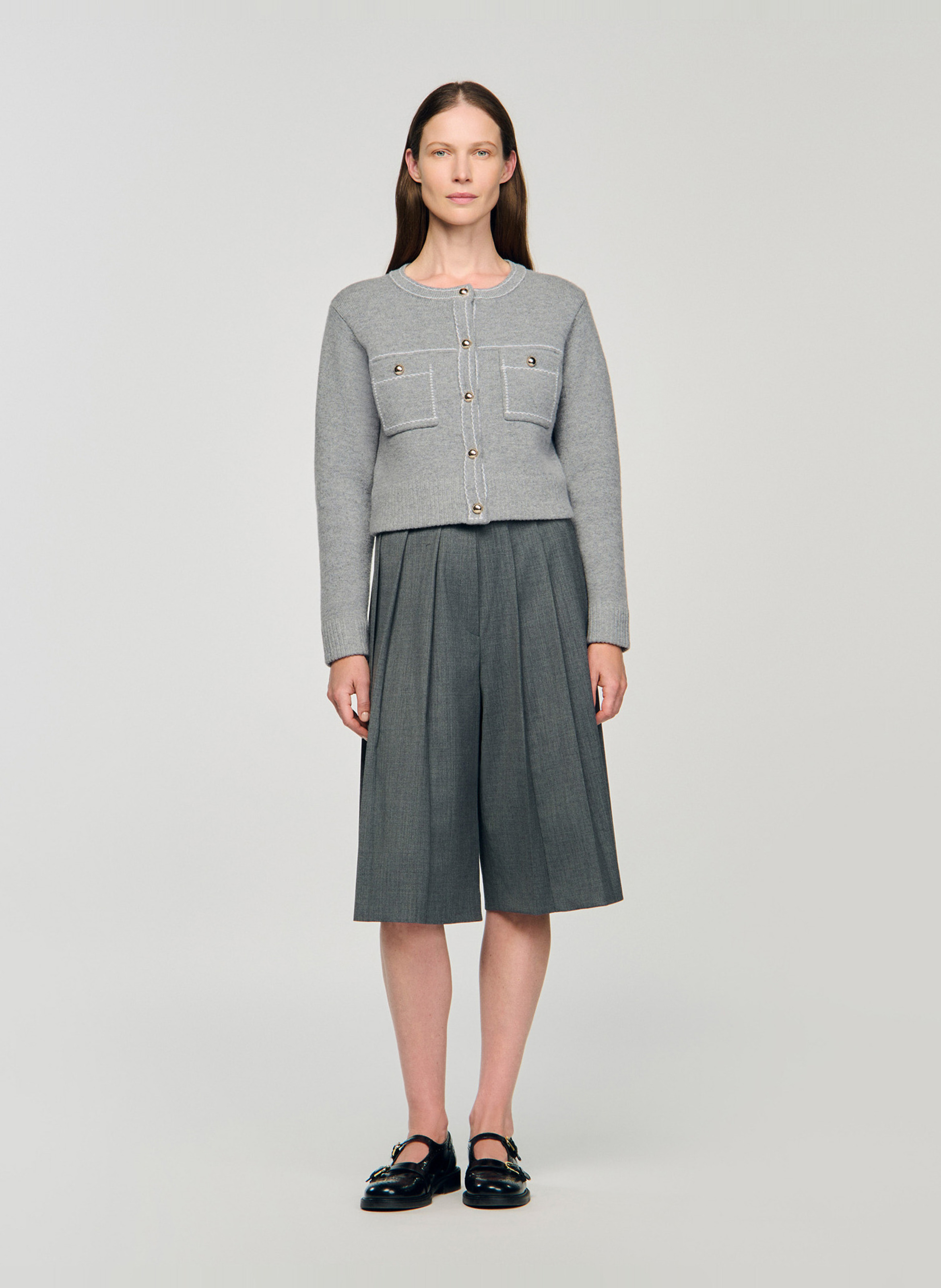 Gilet col rond en laine SANDRO Gris