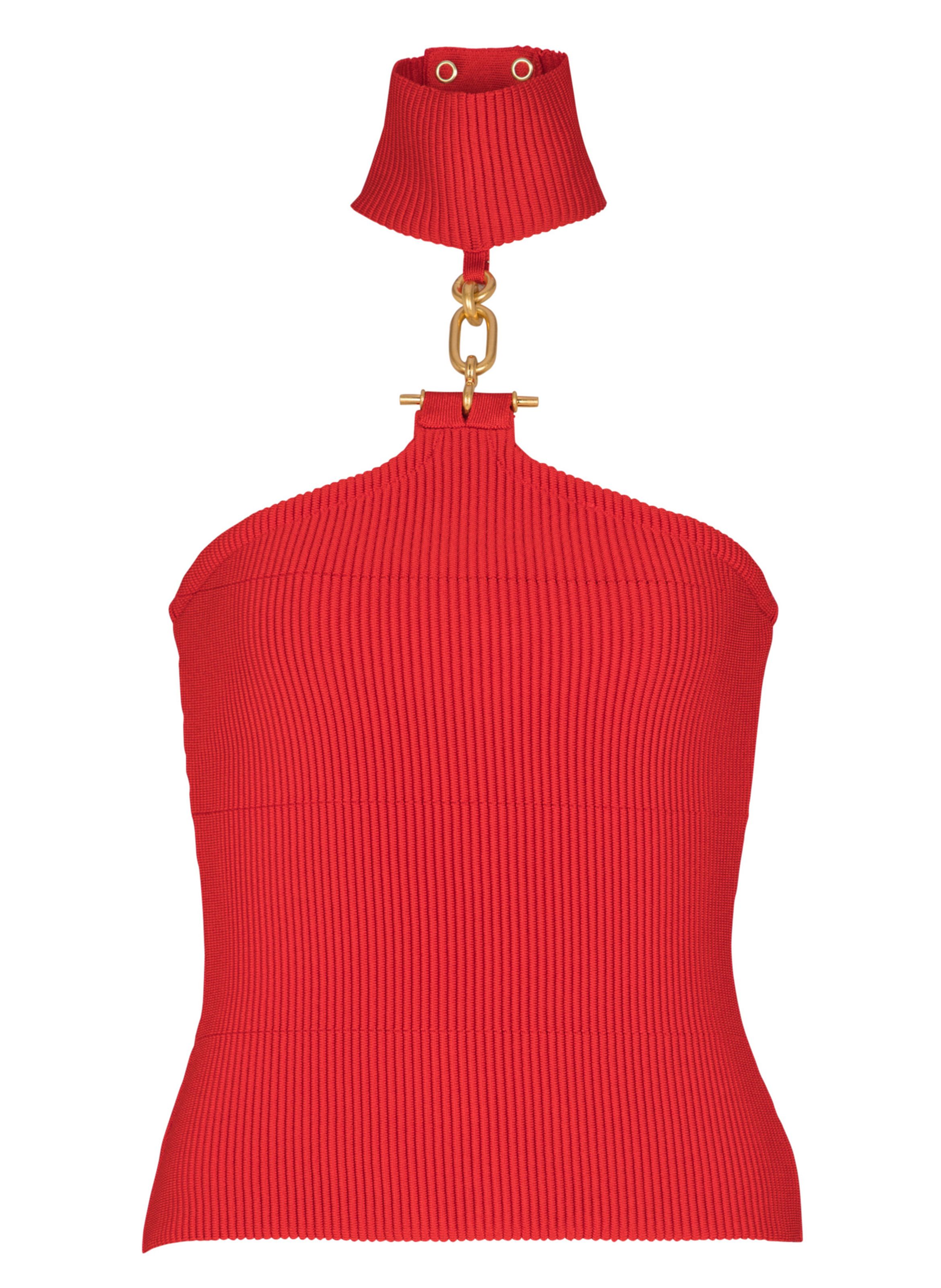 Top sans manche en maille avec détail bijou BALMAIN Rouge