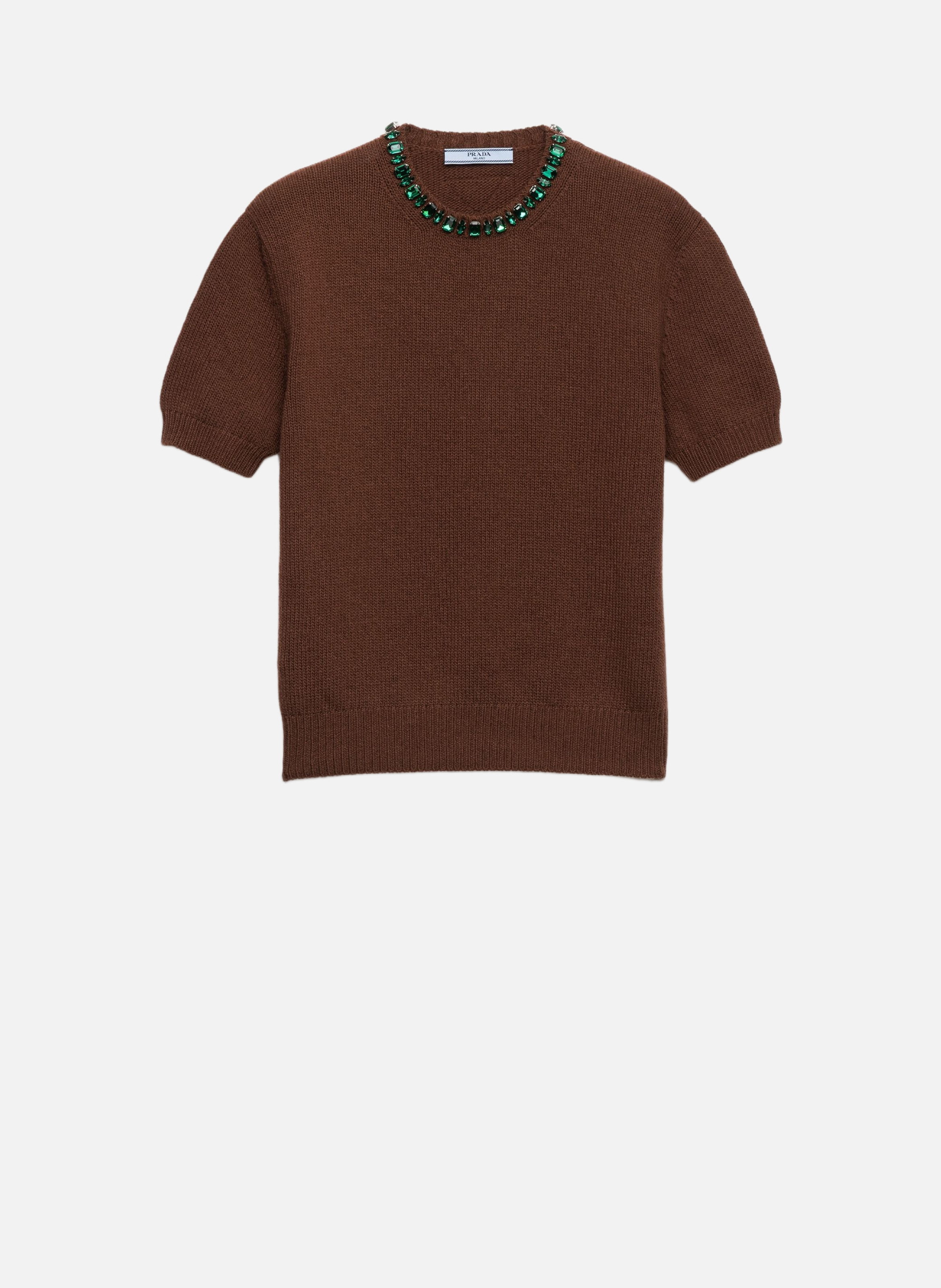 PRADA Pull à col rond en laine et cachemire Marron