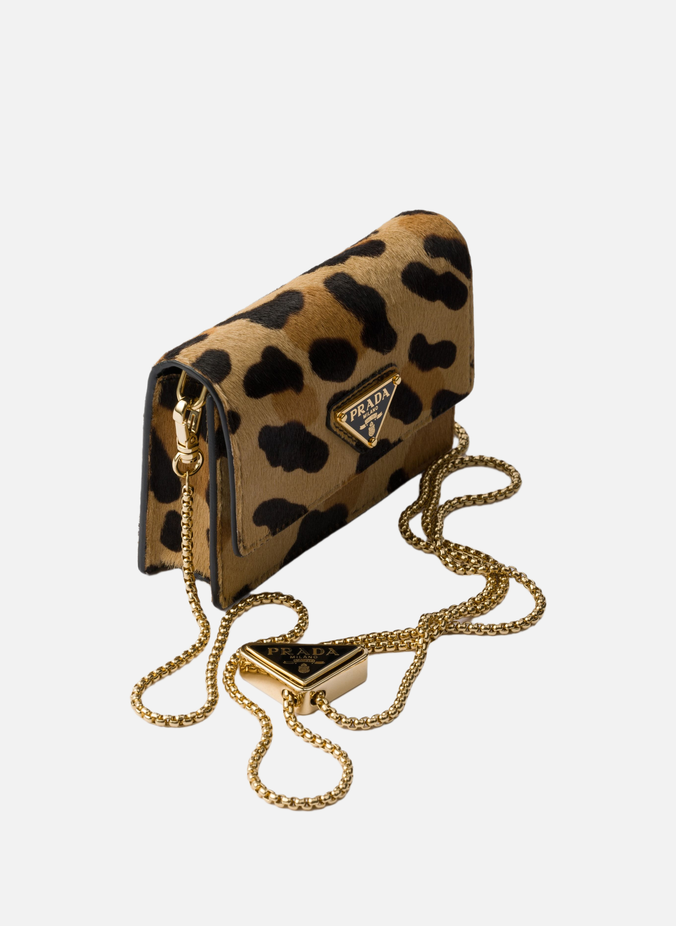 Porte-cartes en cuir imprimé avec bandoulière PRADA Beige