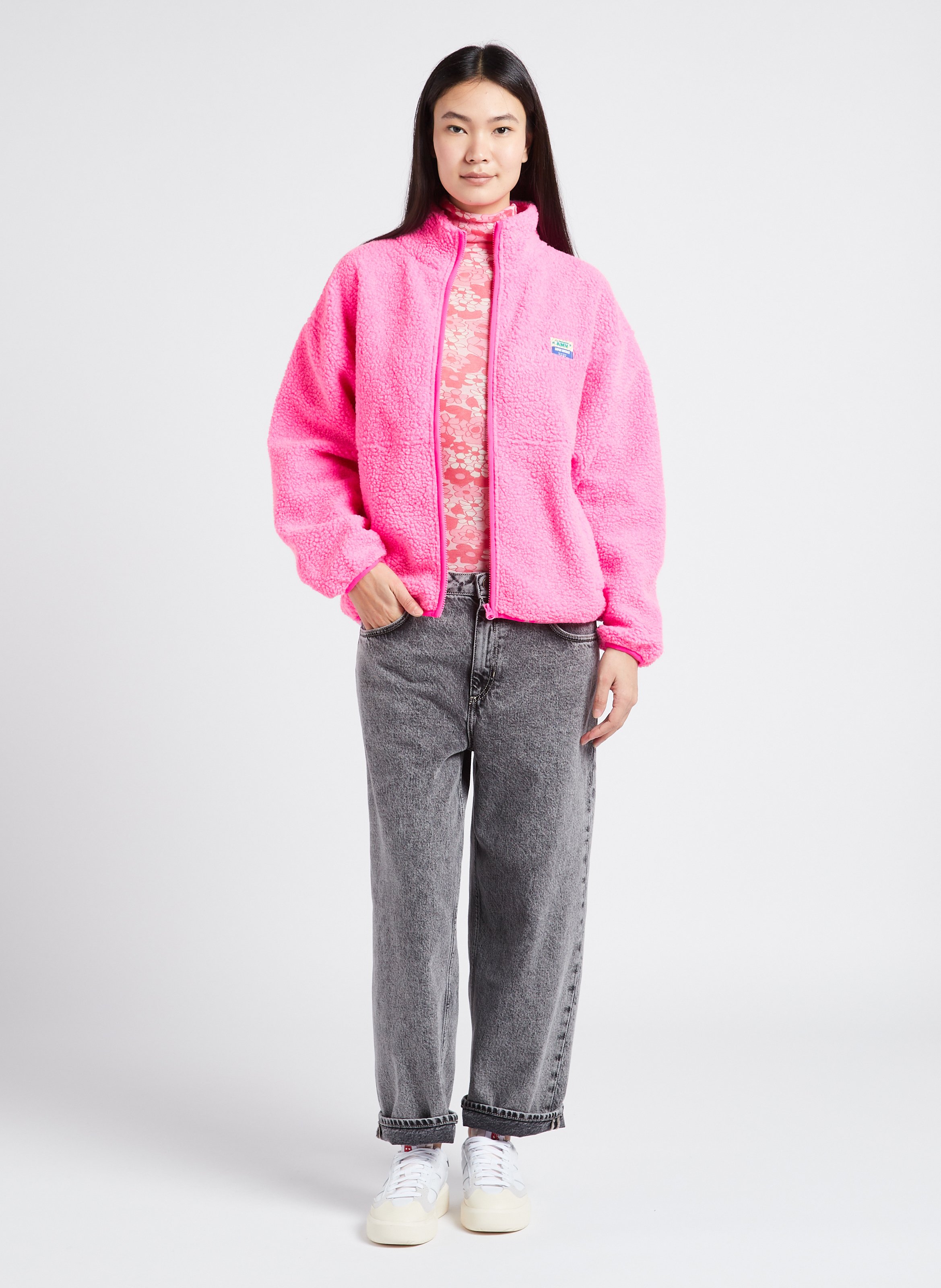 Veste ample zippée à col montant polaire hoktown AMERICAN VINTAGE Rose