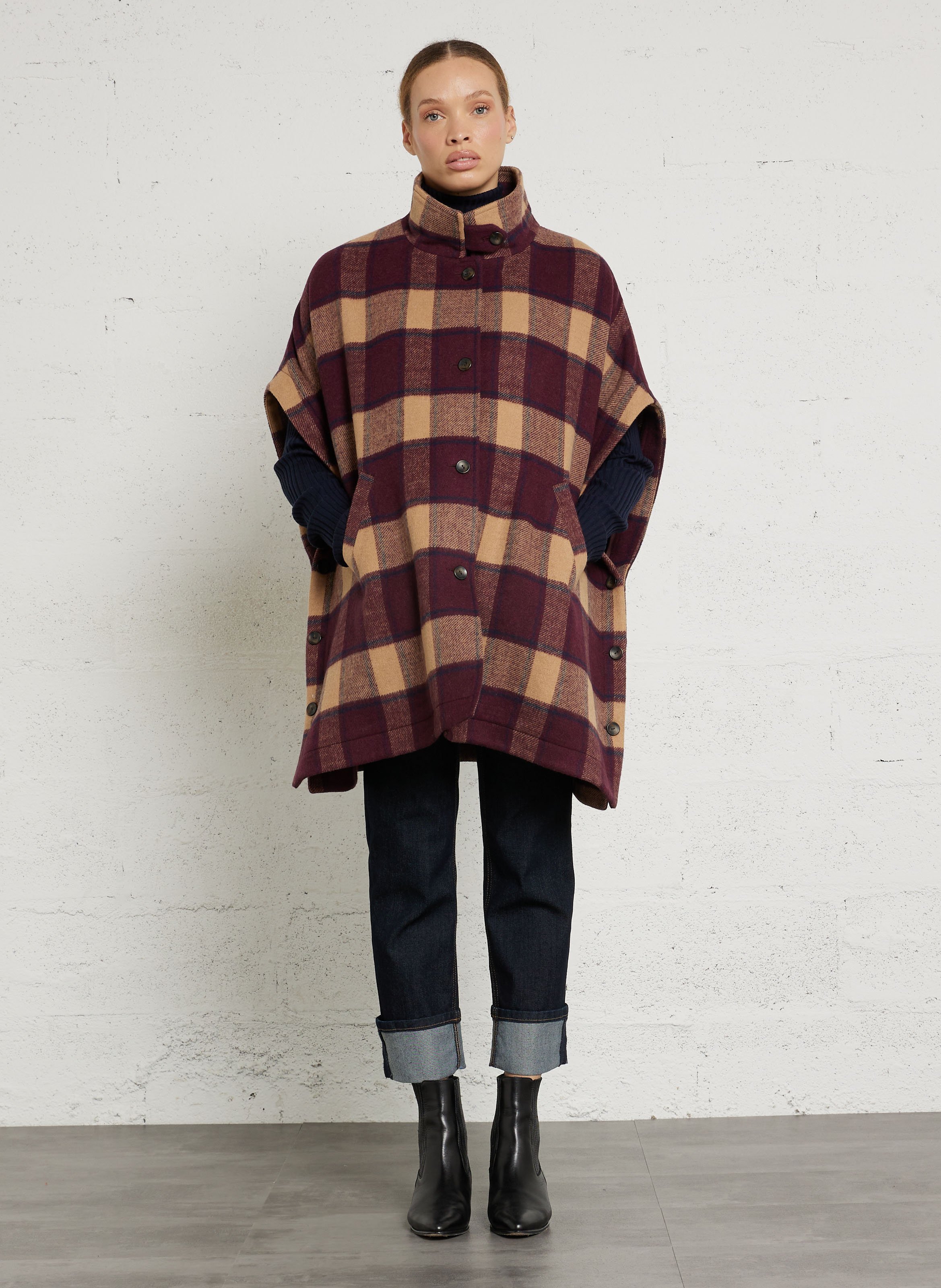 Cape oversize col montant à carreaux dolly MAISON 123 Rouge