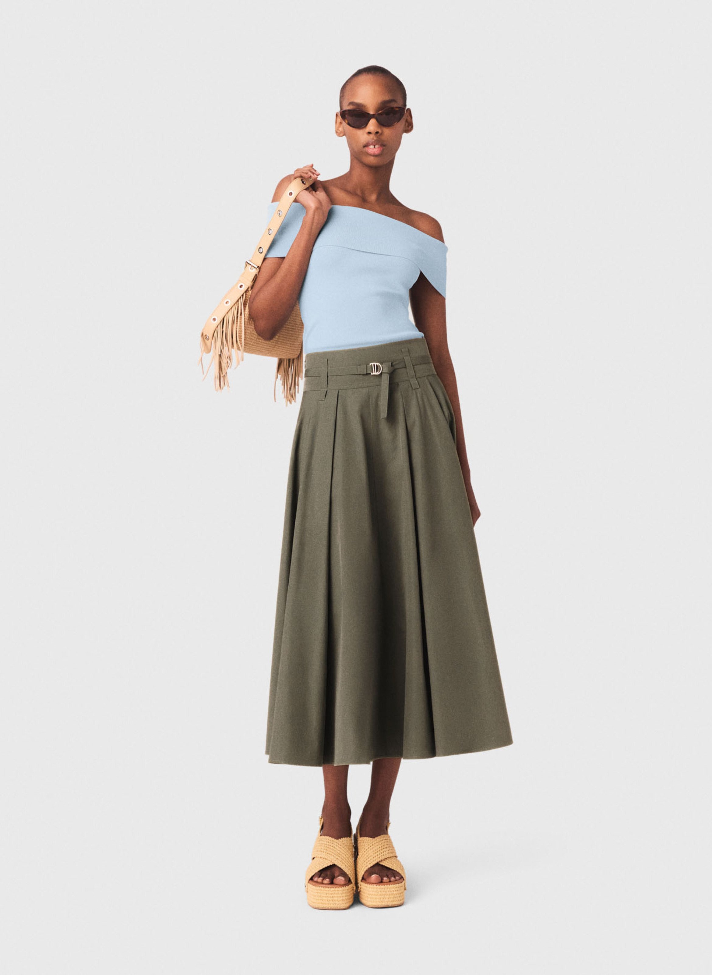 Jupe midi évasée MAJE Kaki