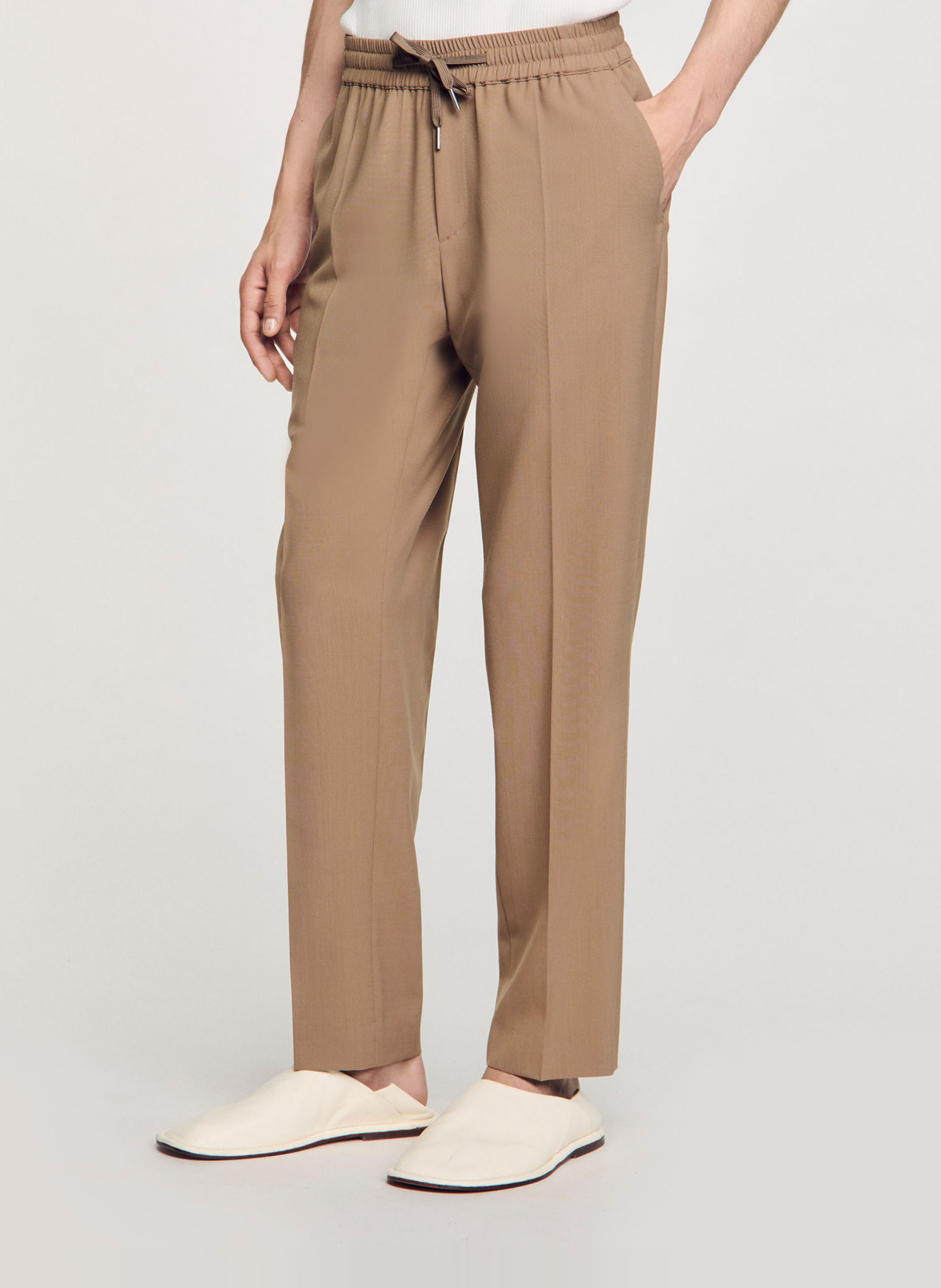 Pantalon droit élastiqué SANDRO Marron