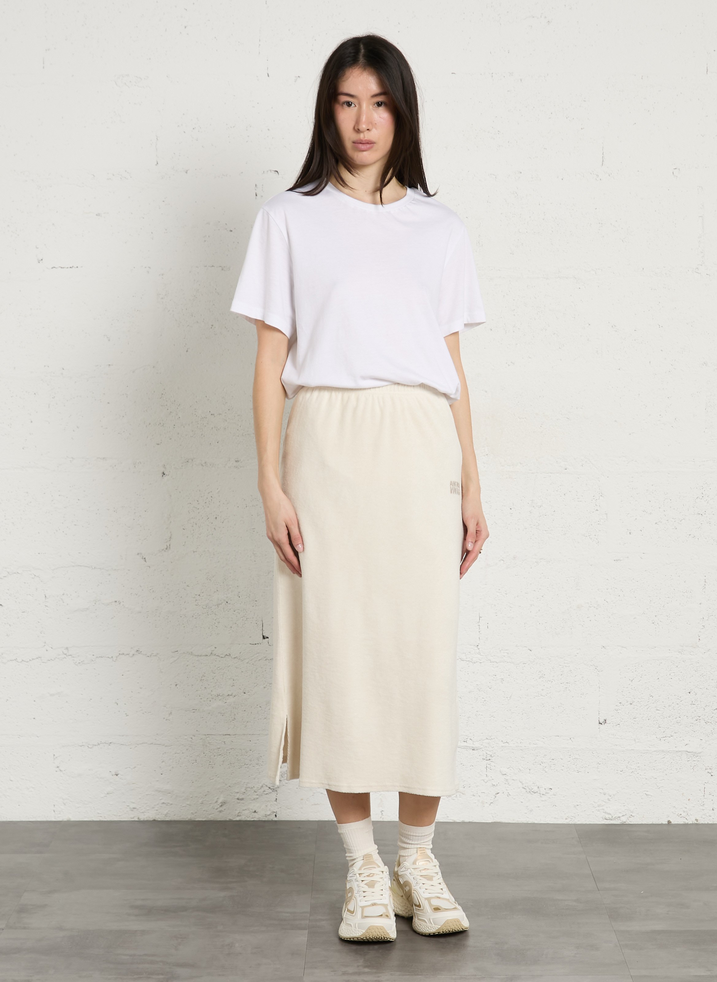 Jupe longue élastiquée unie en coton fuxow AMERICAN VINTAGE Beige