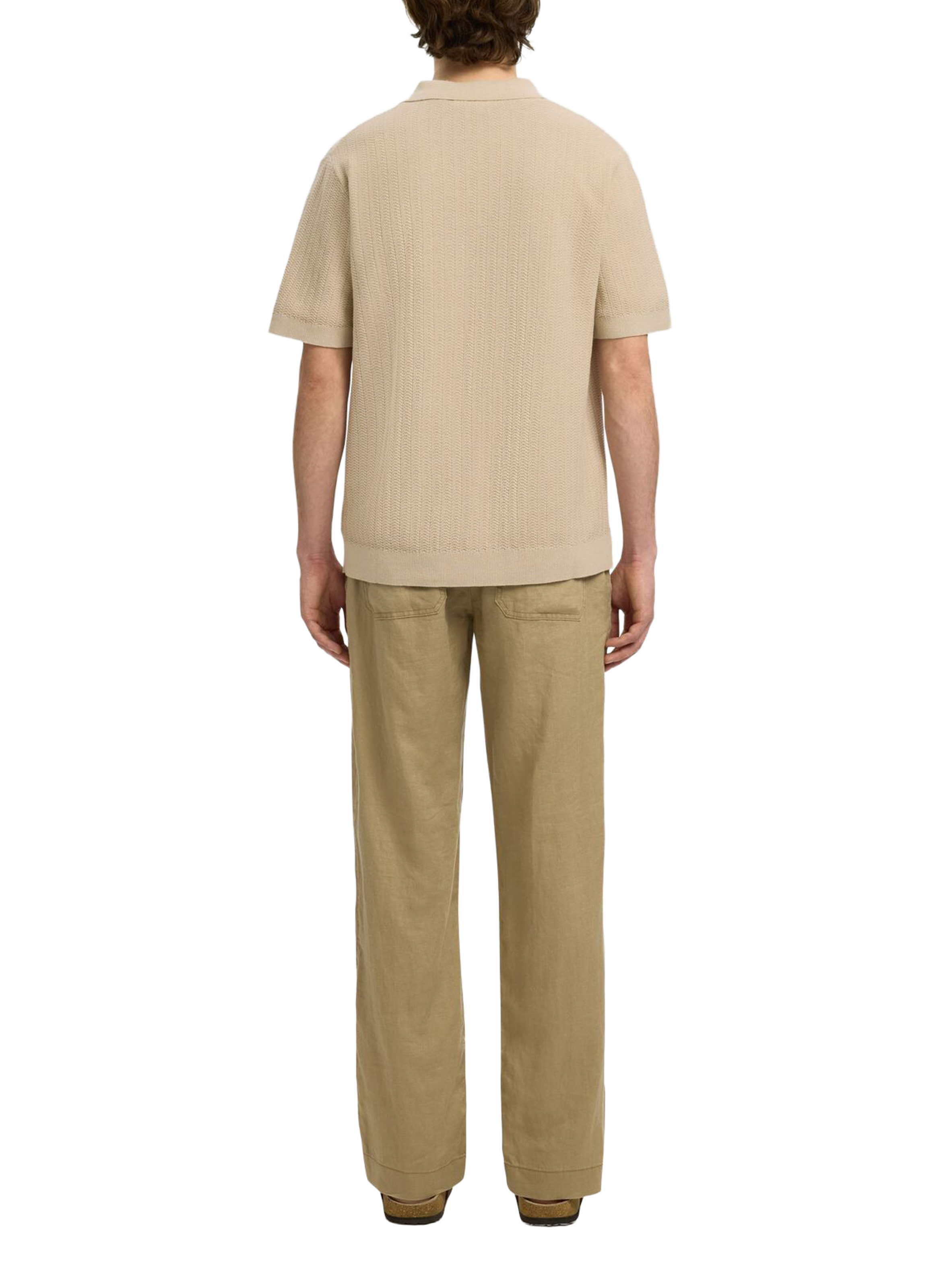 Short-sleeved polo in cotton and linen SELECTED Beige