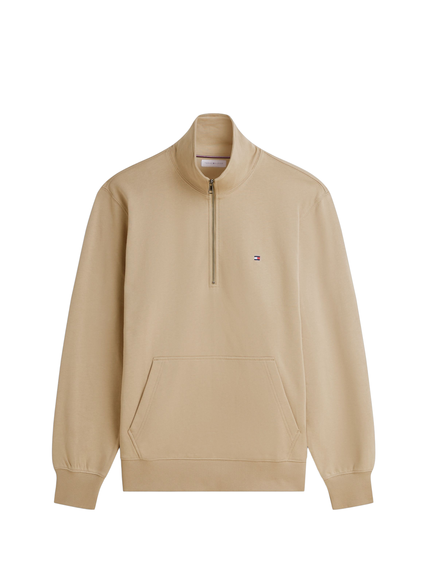 Pull droit à col montant zippé en coton TOMMY HILFIGER Beige