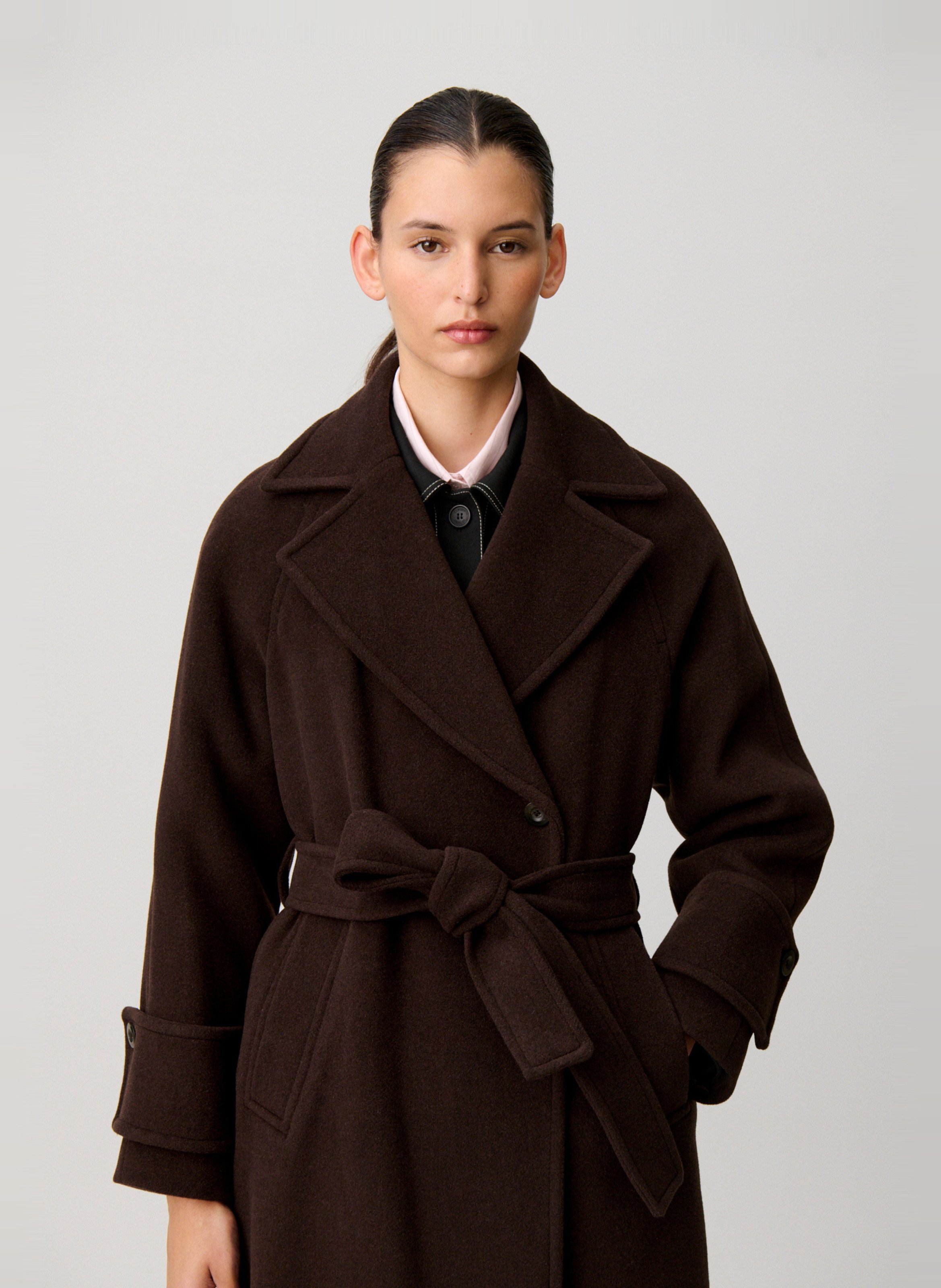 Manteau droit en laine mélangée gama CLAUDIE PIERLOT Marron