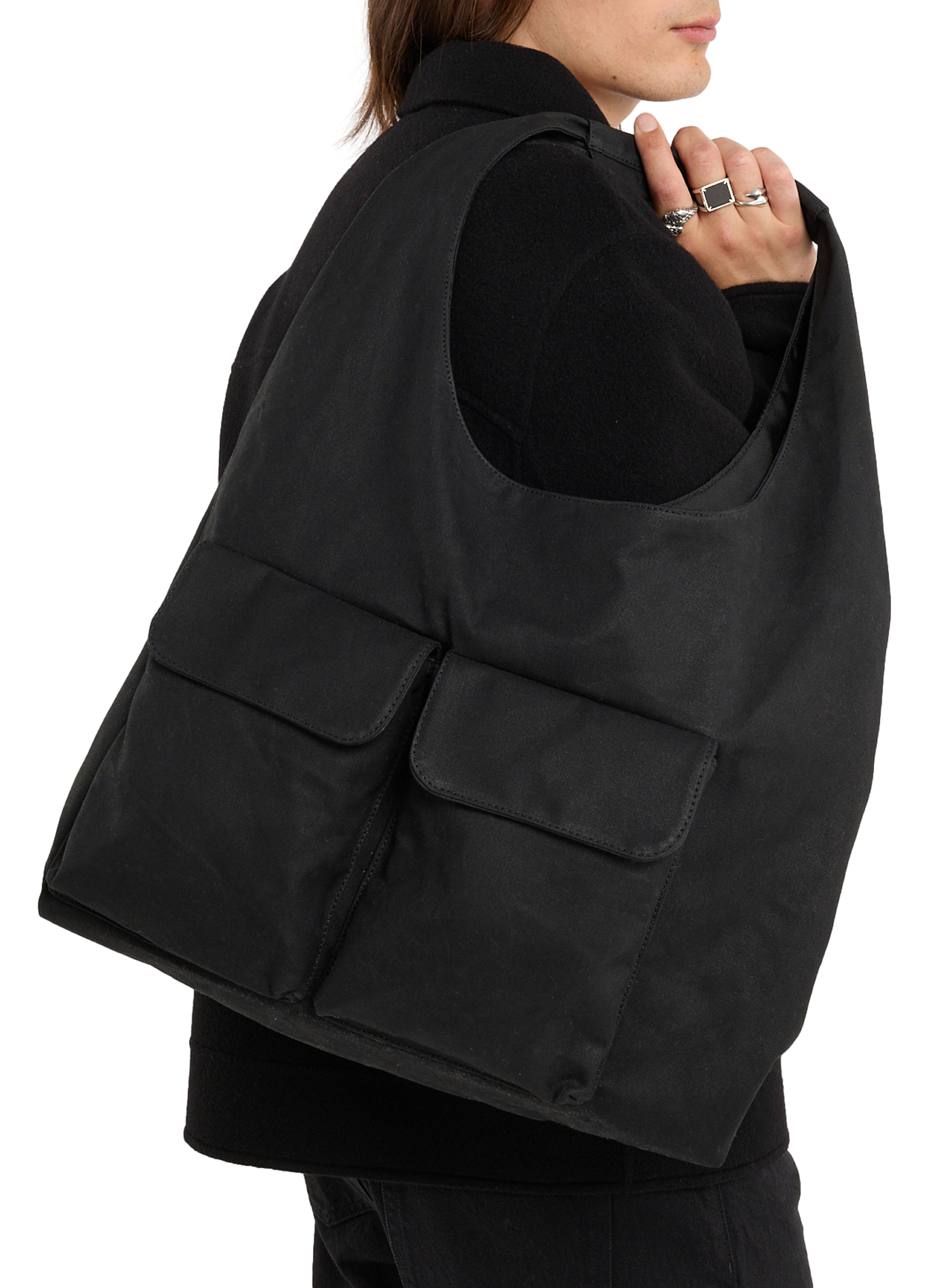 Cotton tote bag with exterior pockets SAISON 1865 Black