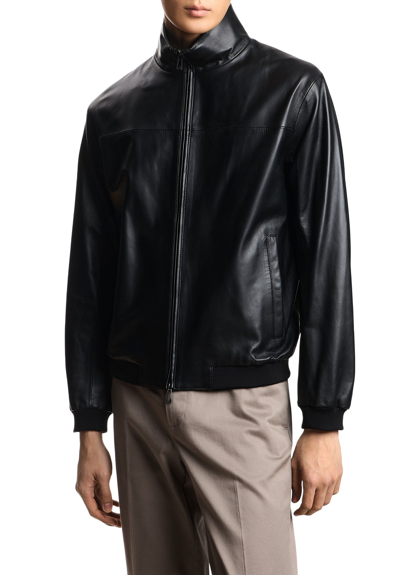 Oversize-Lederjacke EMPORIO ARMANI Schwarz