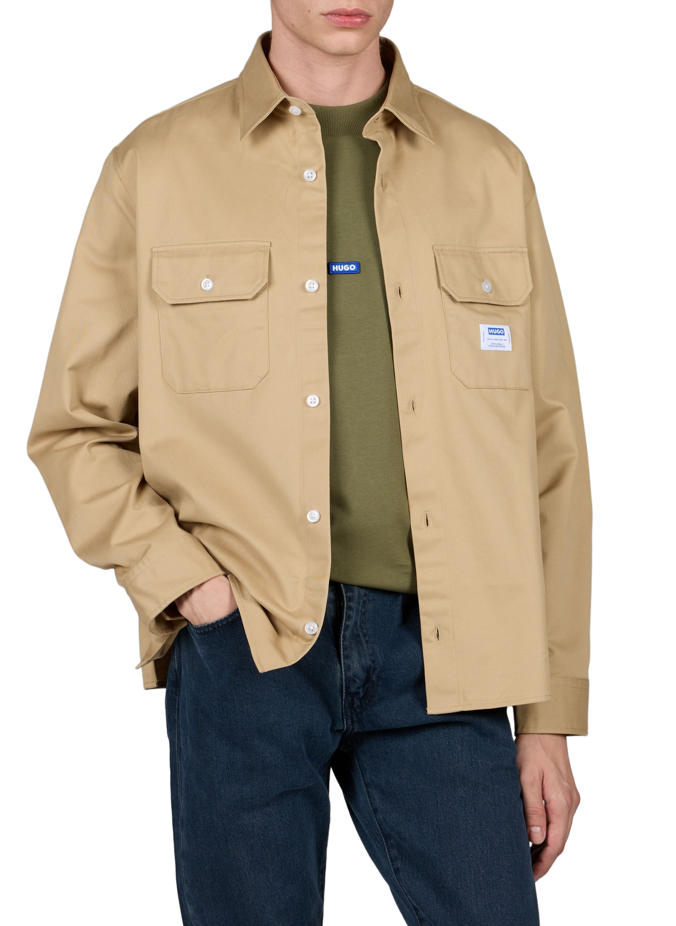 Straight cotton shirt HUGO BLUE Beige