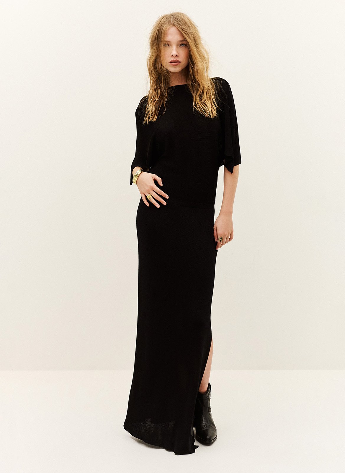 Maxi geplooide jurk met open rug sanna BA&SH Zwart
