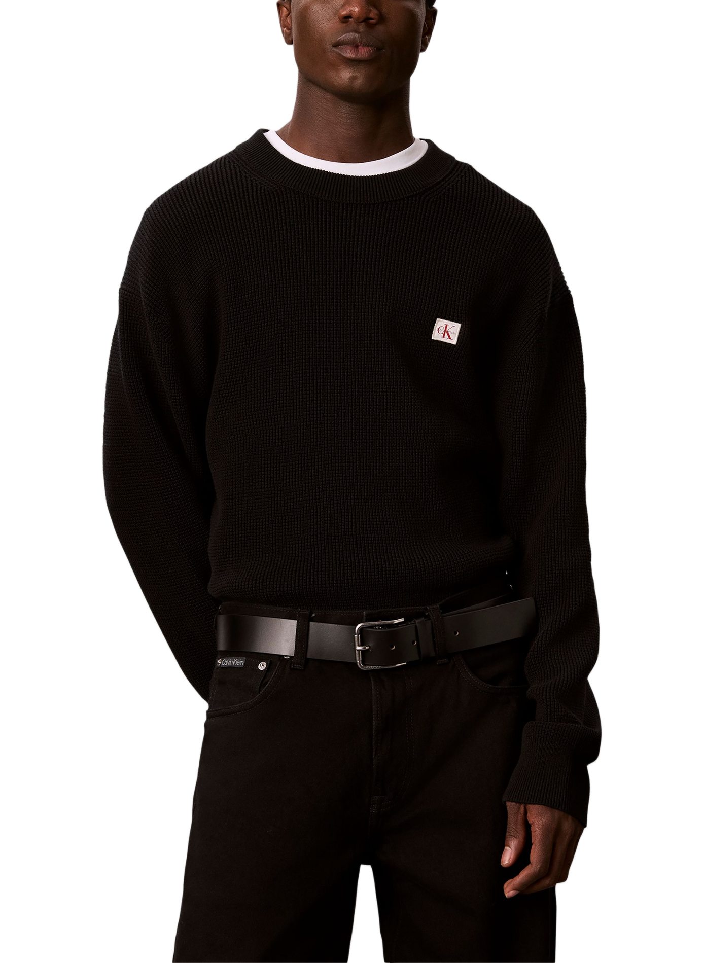 Straight knit cotton logo sweater CALVIN KLEIN Black