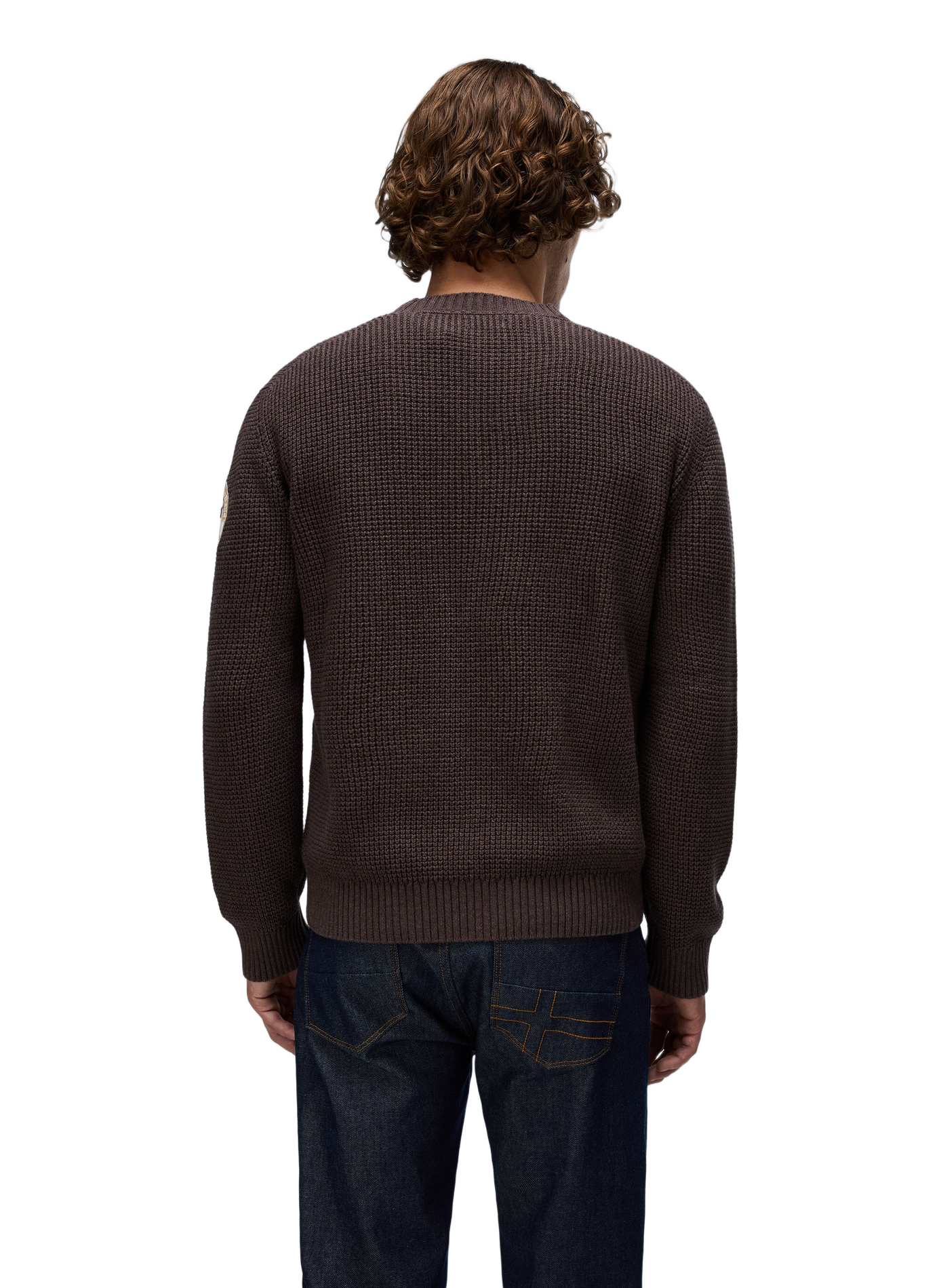 Straight-fit crew-neck embroidered sweater NAPAPIJRI Brown