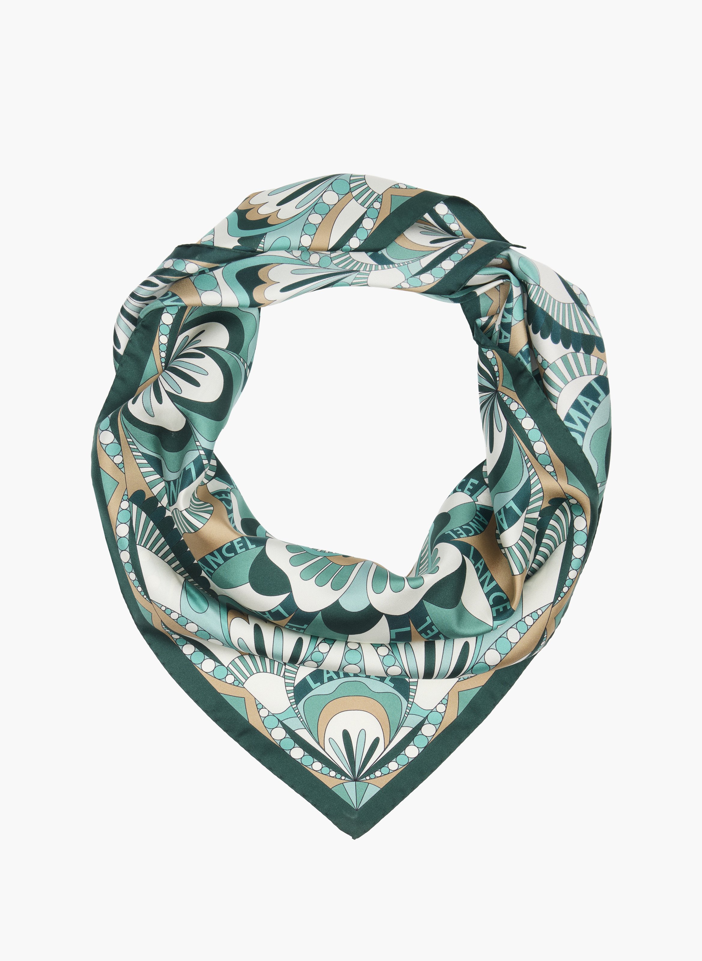 Foulard carré en soie twill de 90 cm. LANCEL Bleu