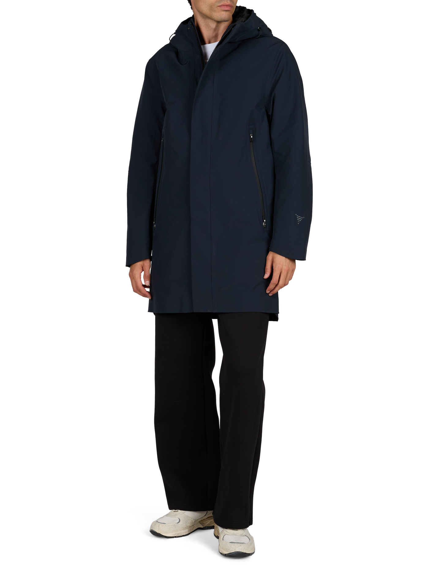 Long straight plain hooded parka KRAKATAU Blue