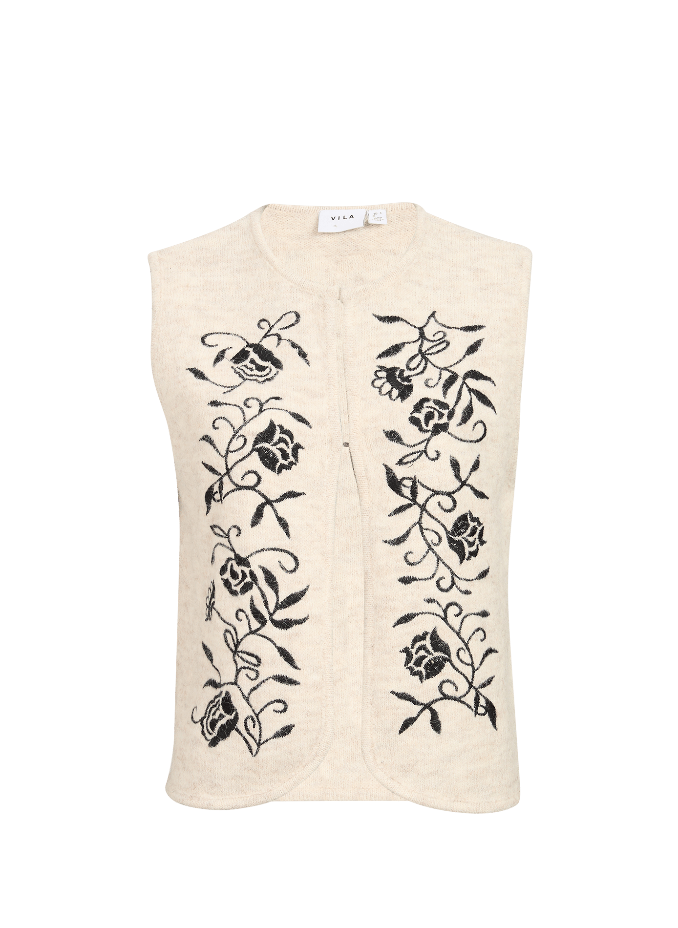 Gilet col rond droit brodé VILA Beige