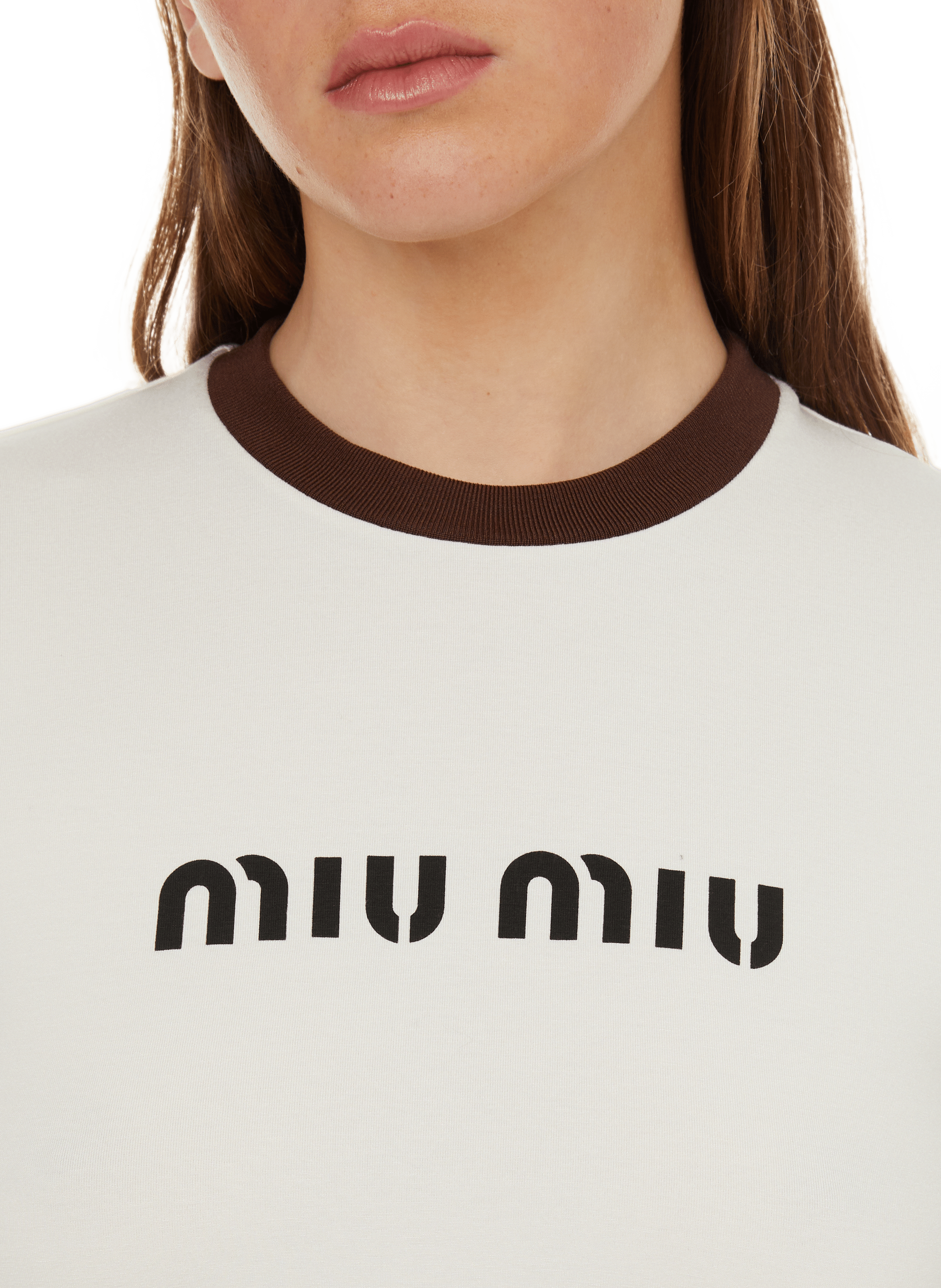 T-shirt court à logo MIU MIU Beige