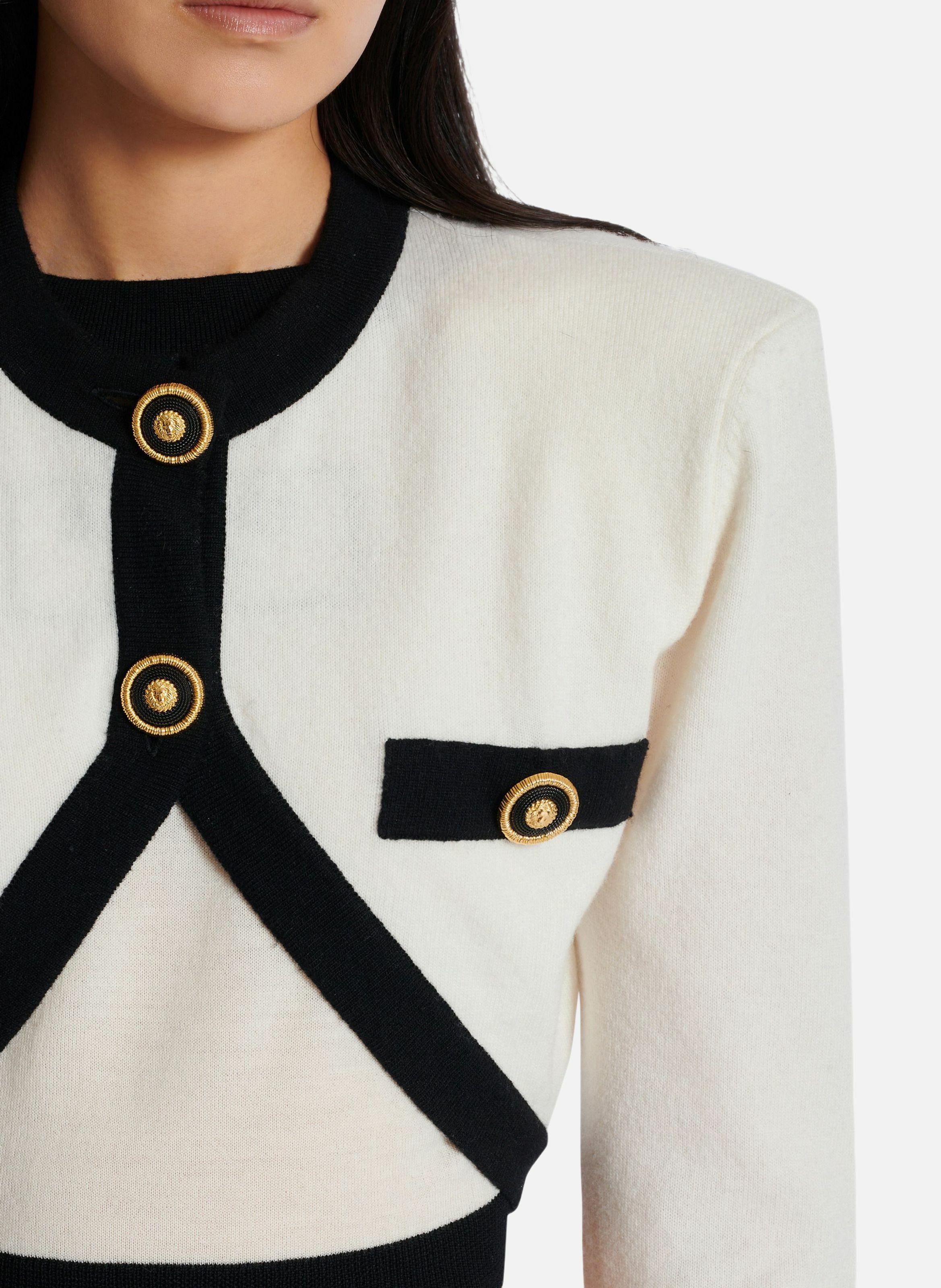 Pull en maille avec cardigan en trompe-l'œil BALMAIN Beige