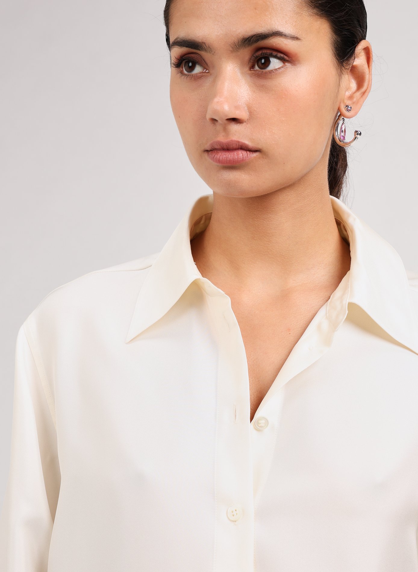 Chemise à dos ouvert en soie Blanc