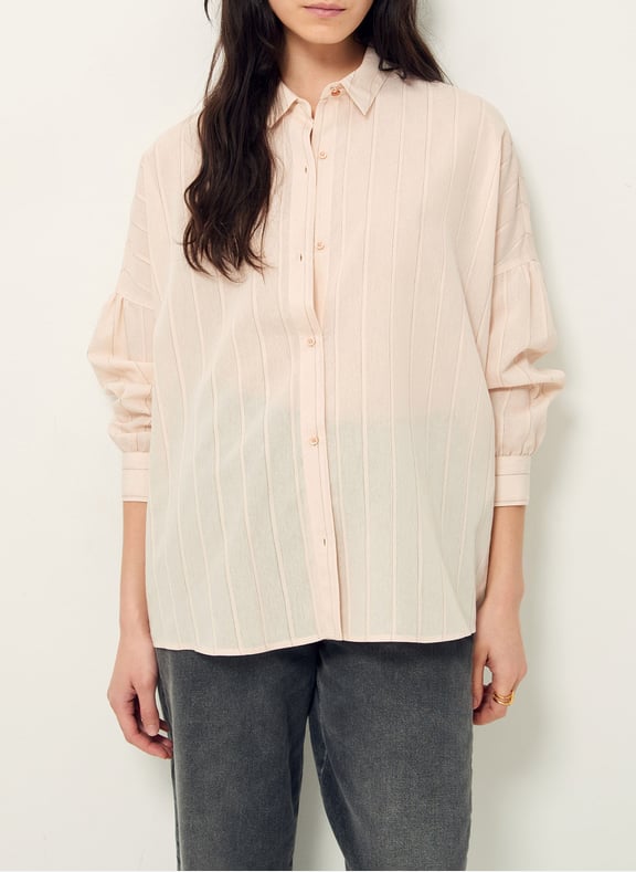 Chemise col classique rayée en coton mélangé botan Beige by SESSUN SESSUN Chemise col classique rayée en coton mélangé botan Beige