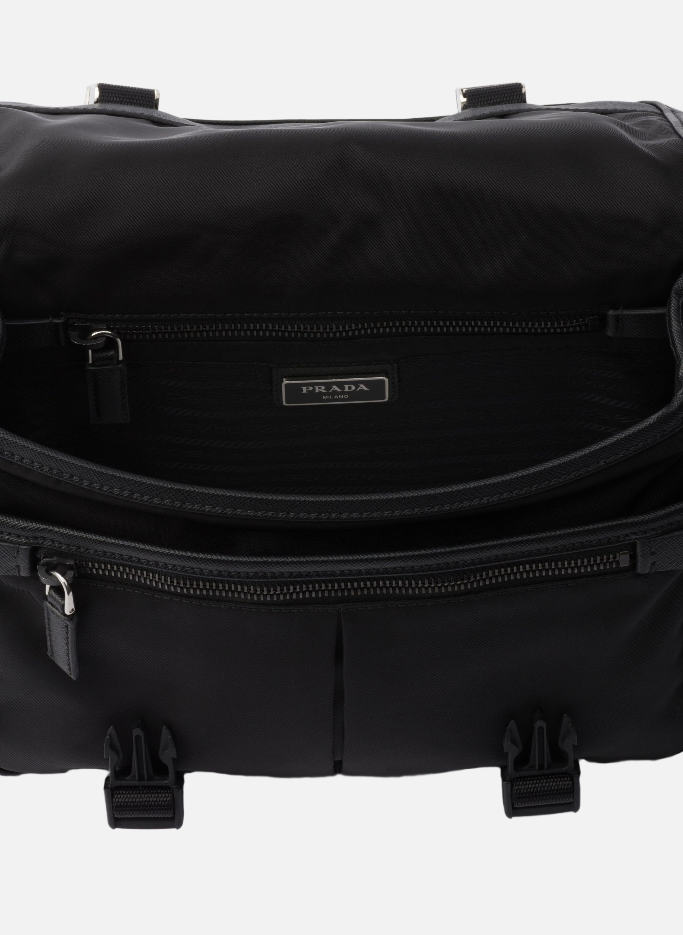 Sac porté épaule en re-nylon et cuir saffiano PRADA Noir