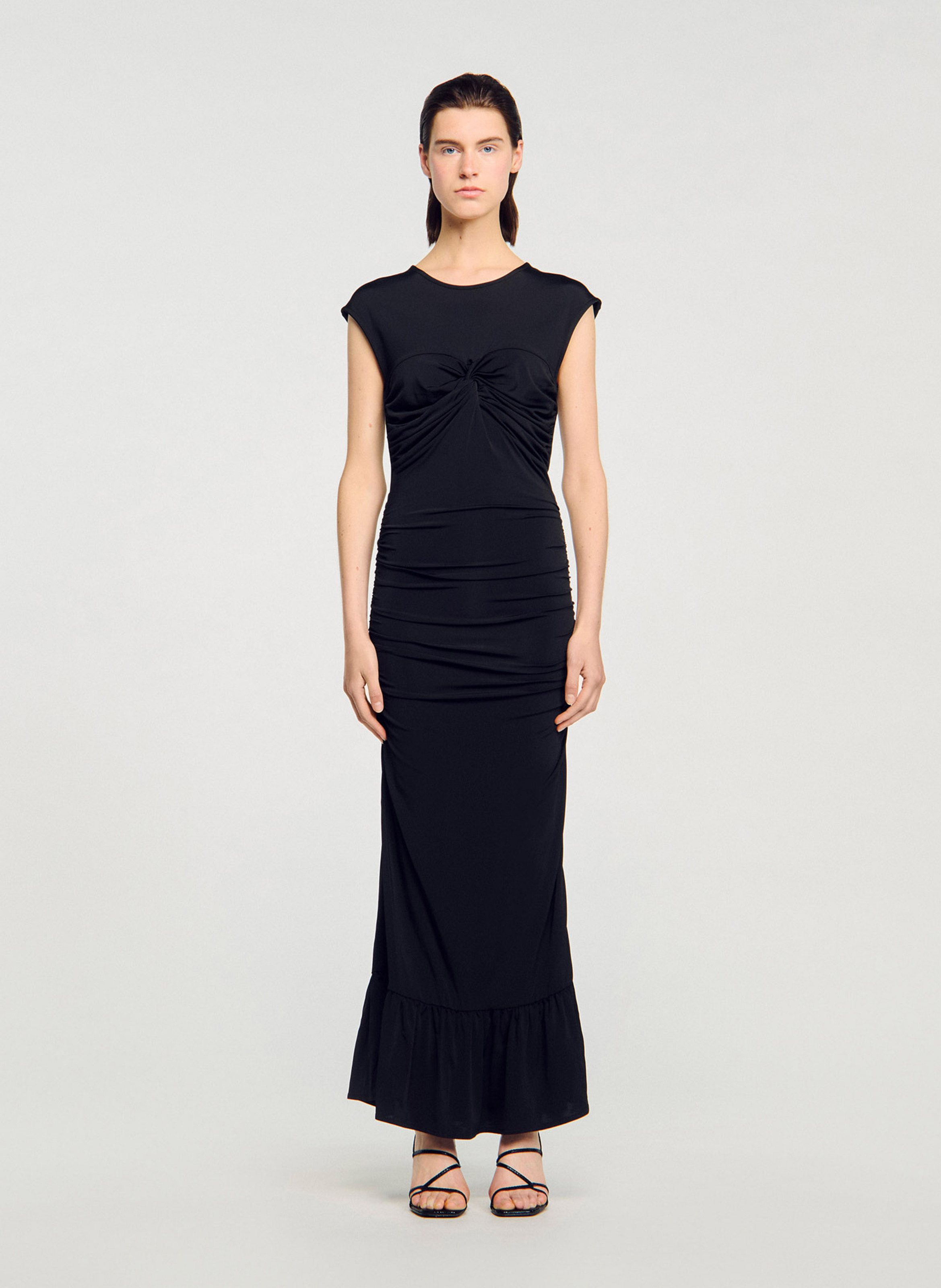 Robe longue drapée SANDRO Noir
