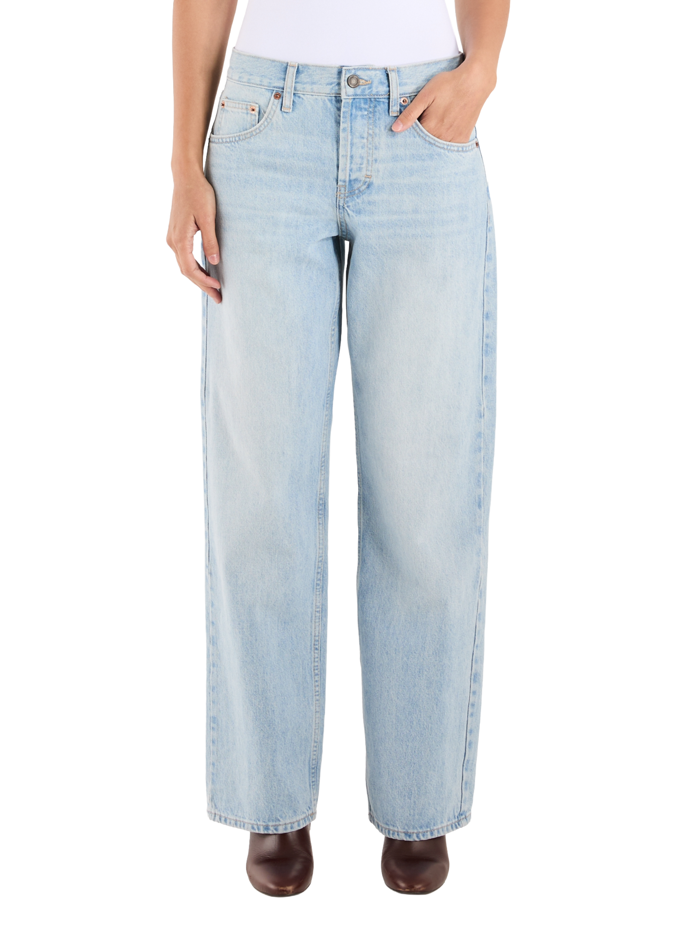 TOPSHOP Jean droit en coton Bleu