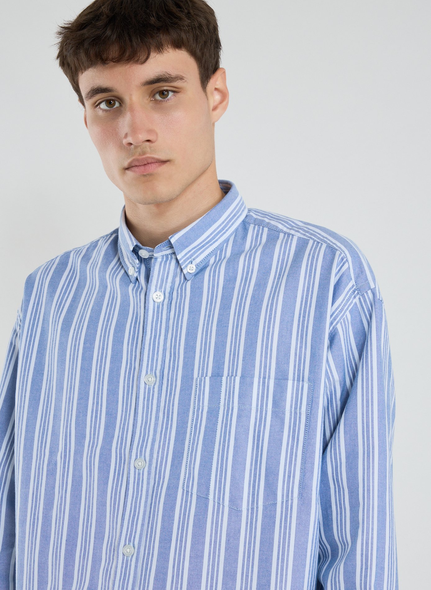 Striped cotton American collar shirt HUGO BLUE Blue