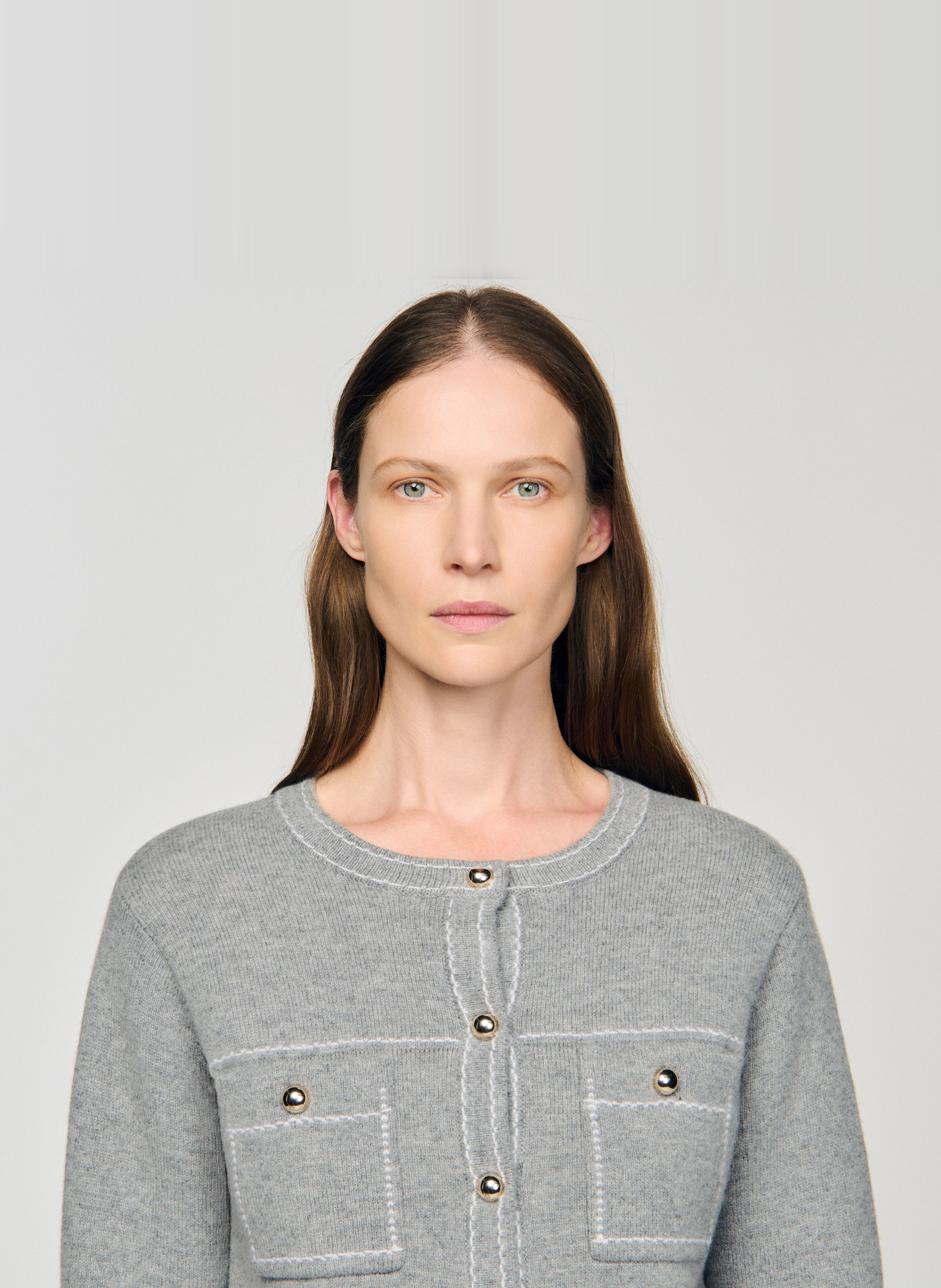 Gilet col rond en laine SANDRO Gris