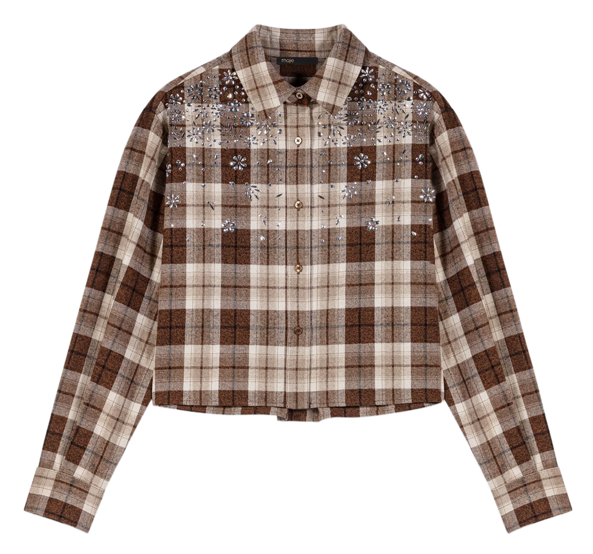 Chemise col classique en coton mélangé MAJE Marron