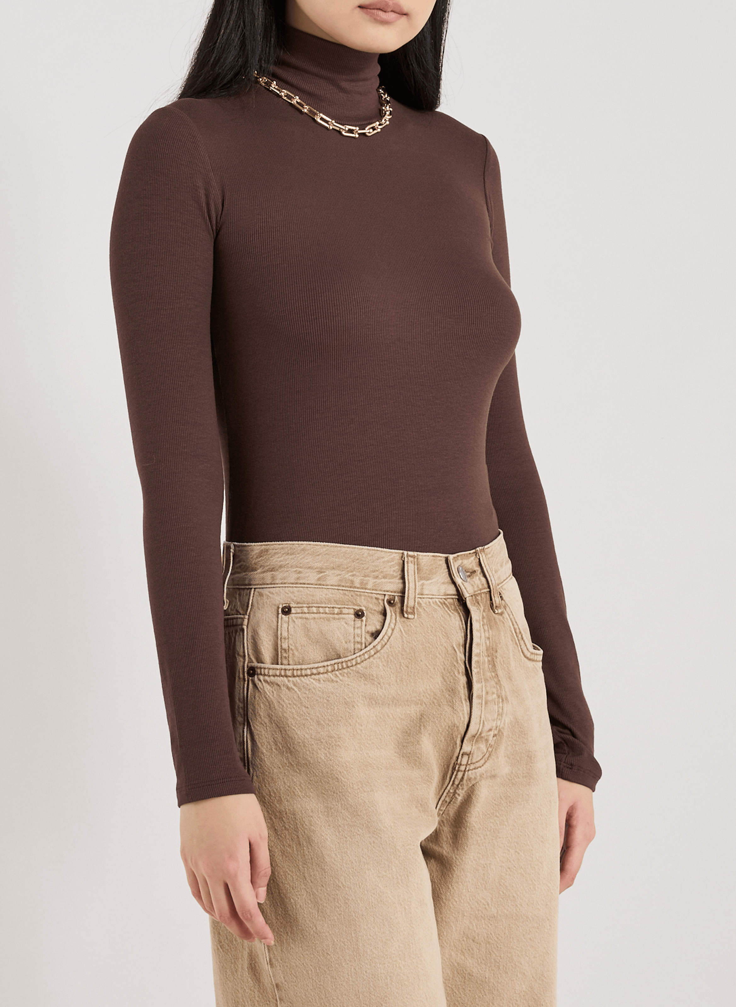 TOPSHOP High-neck long-sleeve top Brown