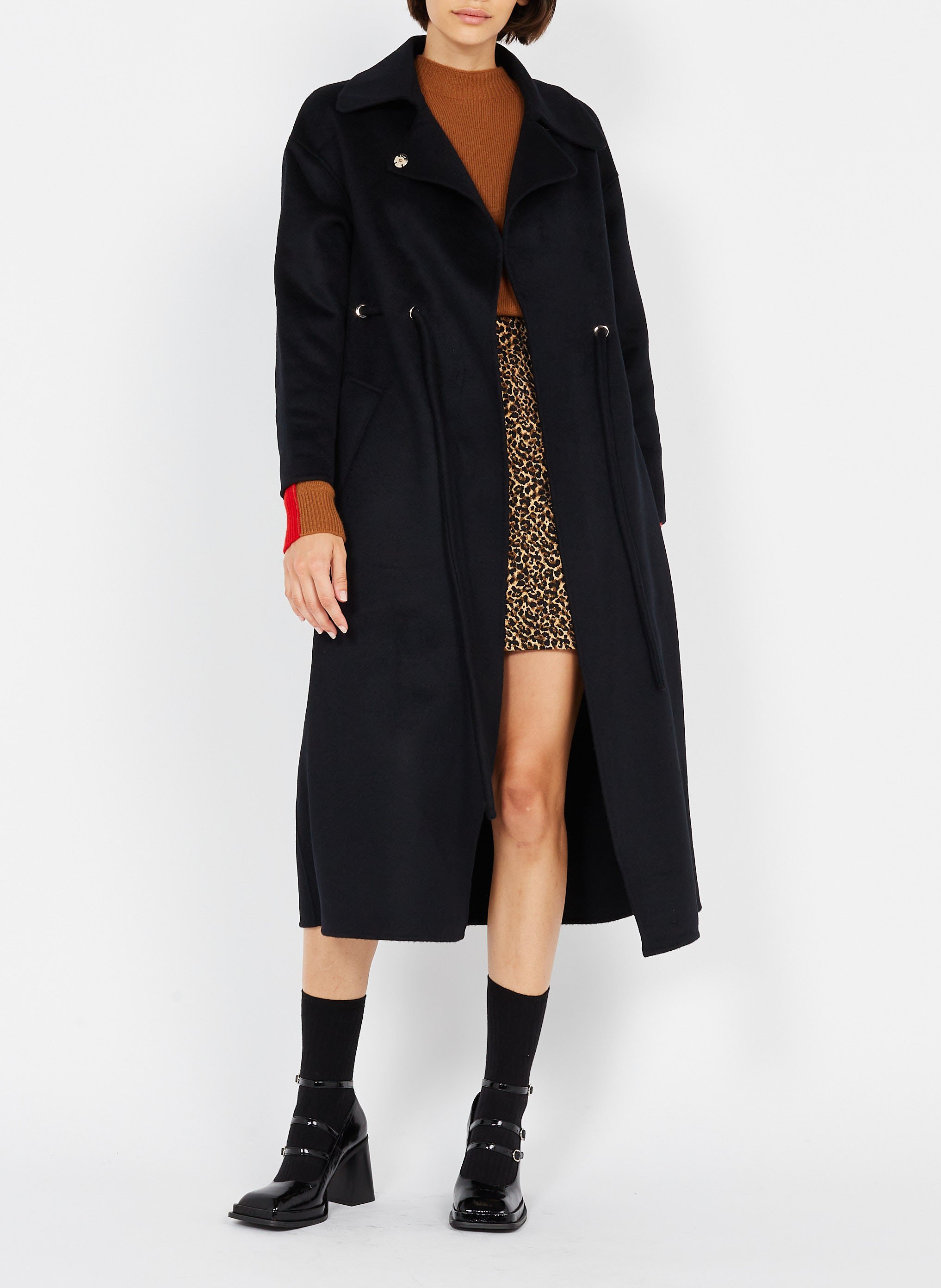 Manteau long col classique en laine mélangée kate BA&SH Noir