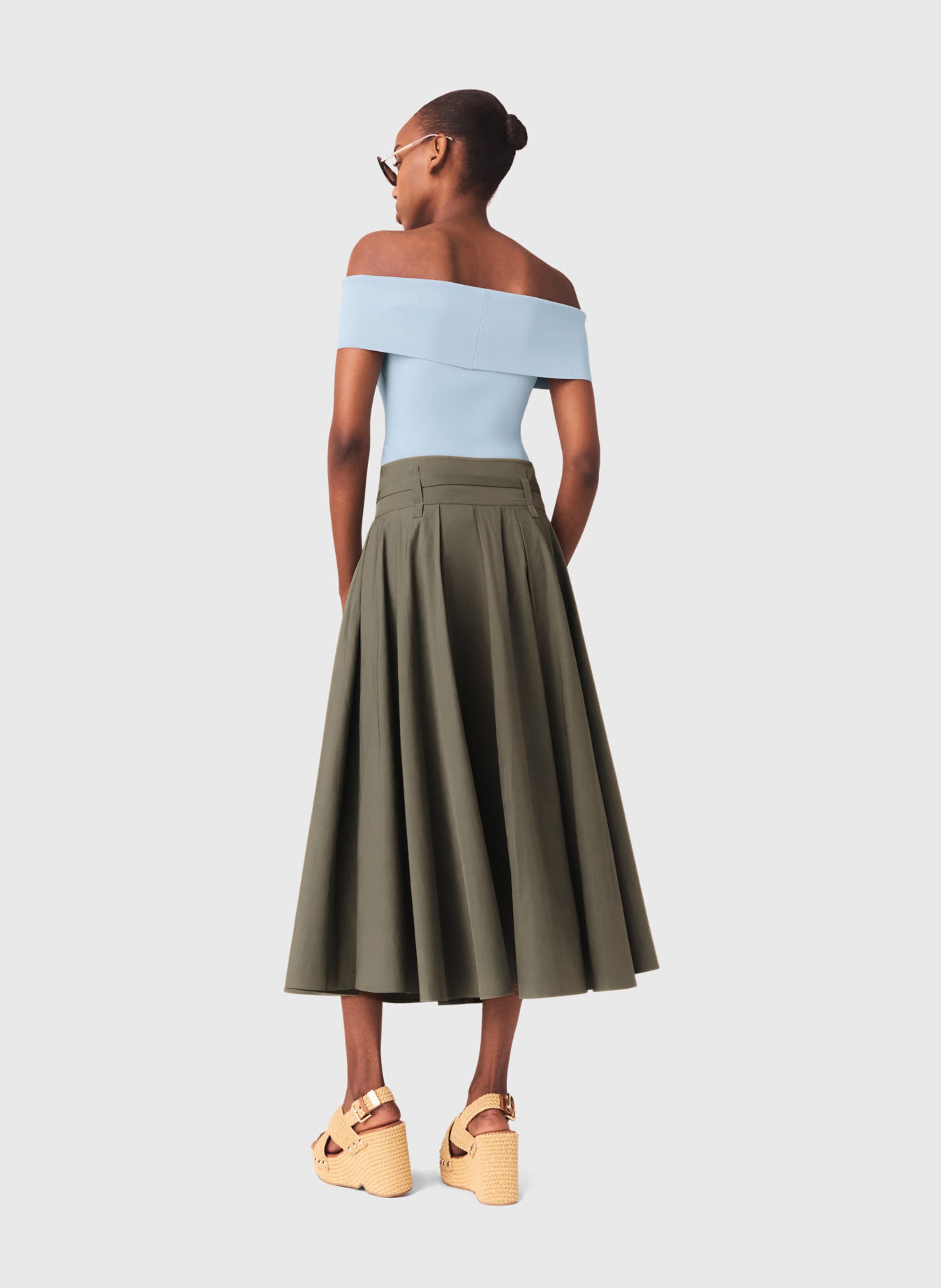 Jupe midi évasée MAJE Kaki