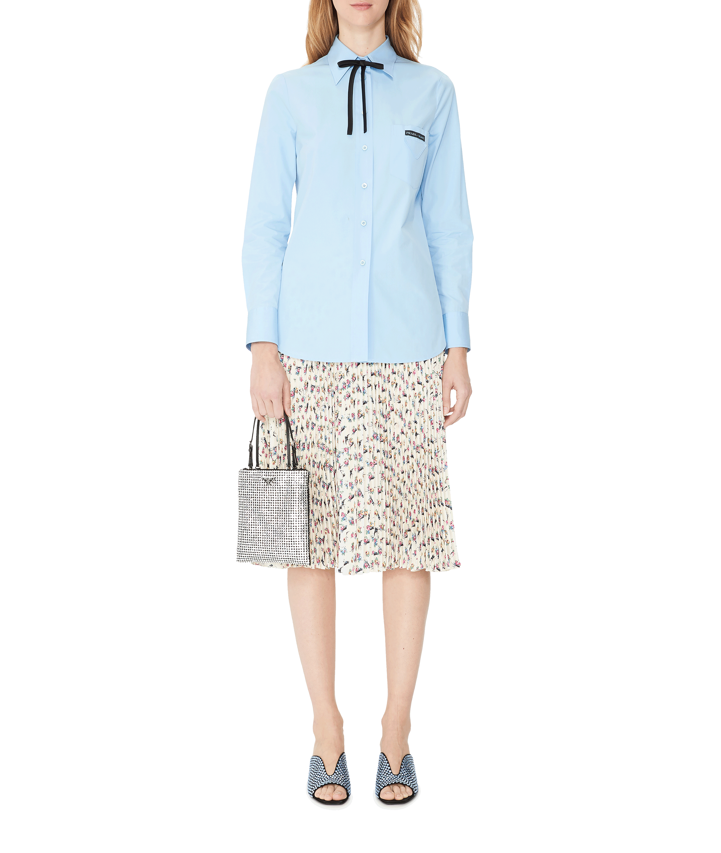 Satin and rhinestone Mules PRADA Blue