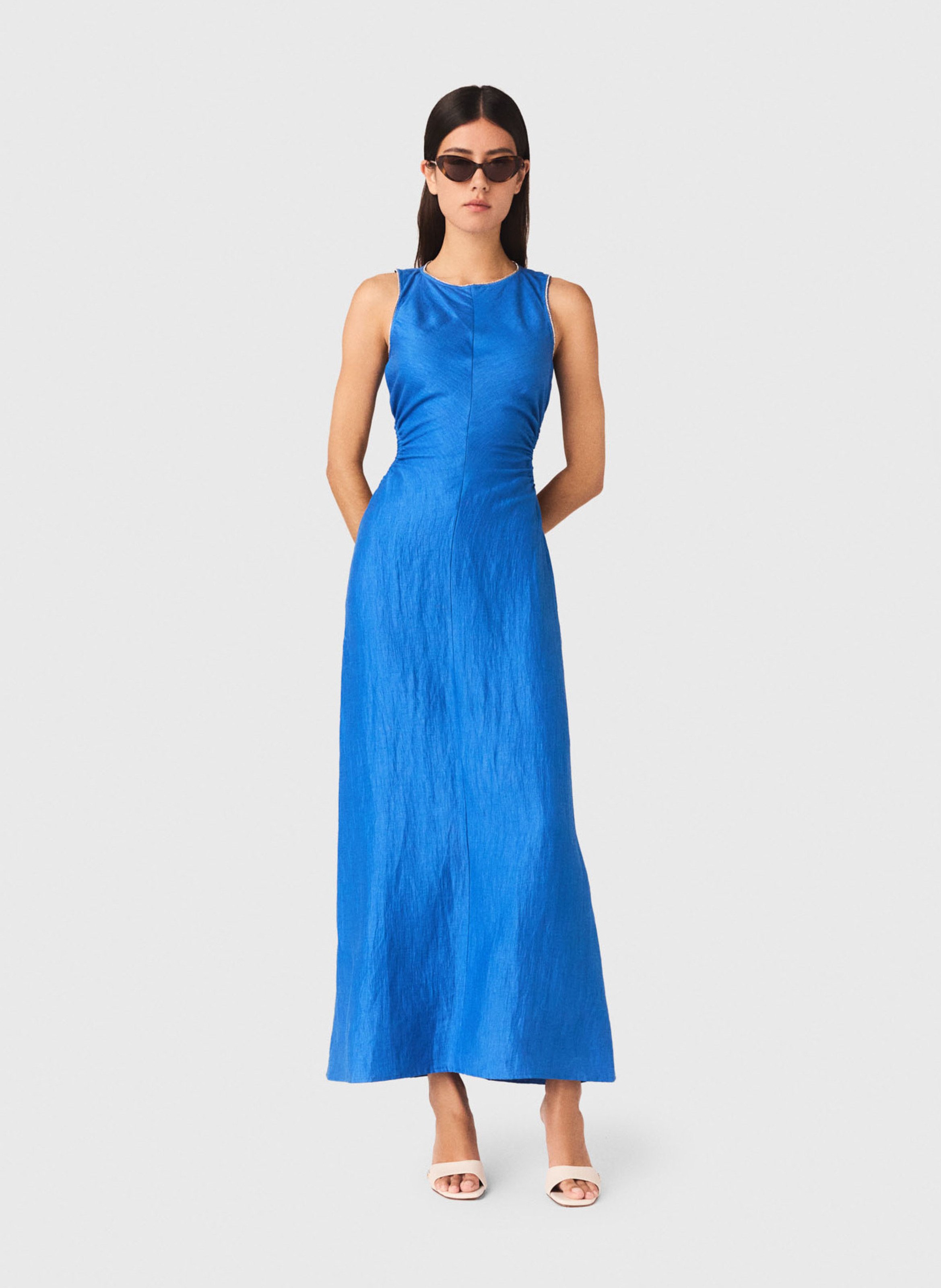 Robe midi satinée MAJE Bleu