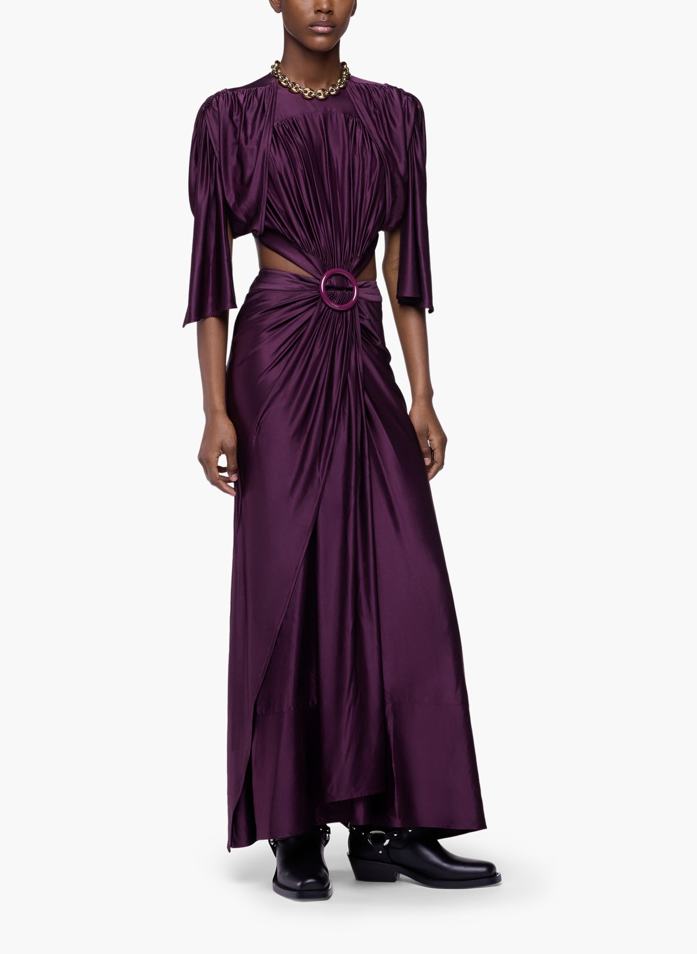 Robe midi asymétrique avec détails froncés RABANNE Violet