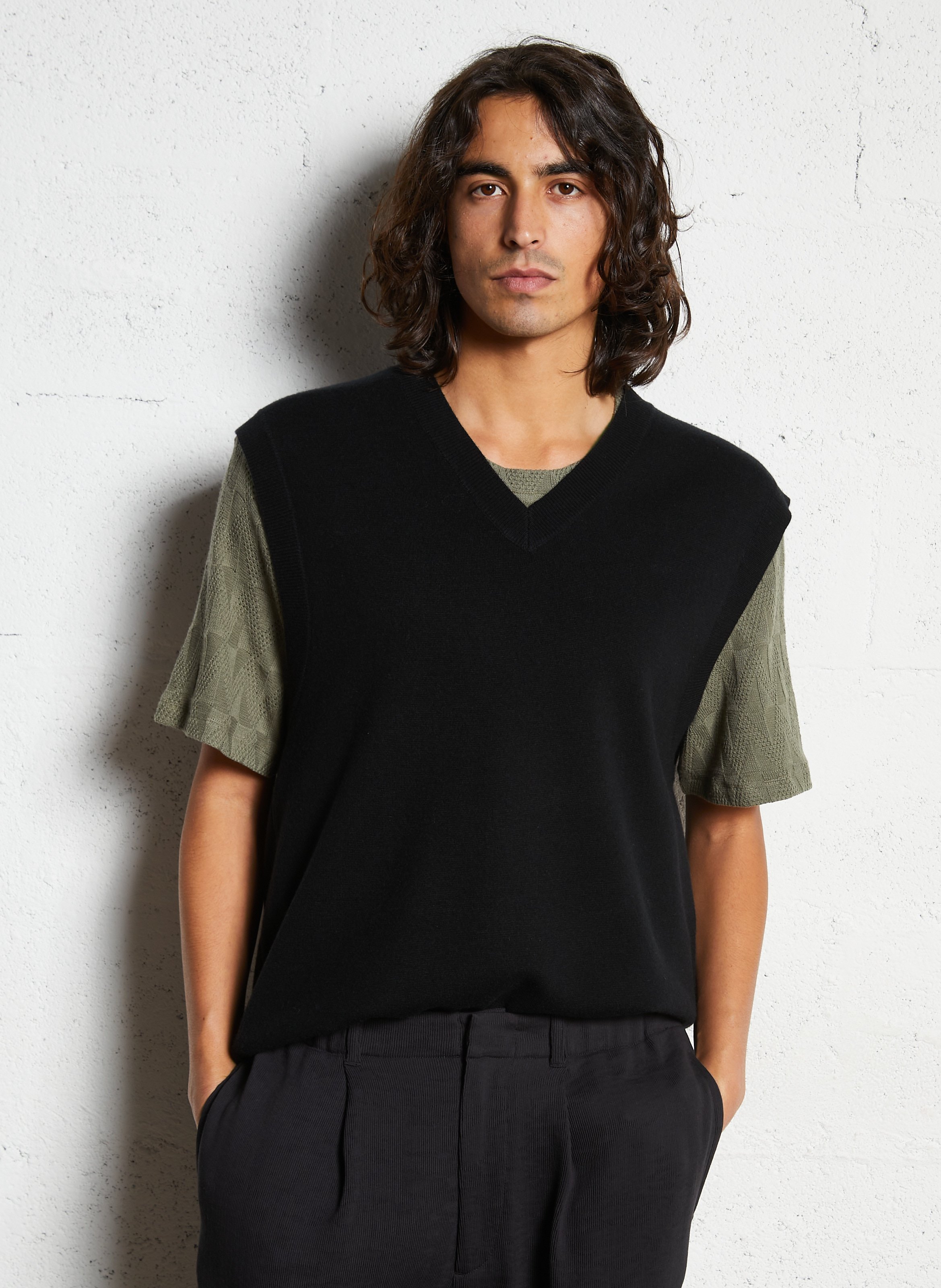 Pull droit sans manches col v IKKS Noir