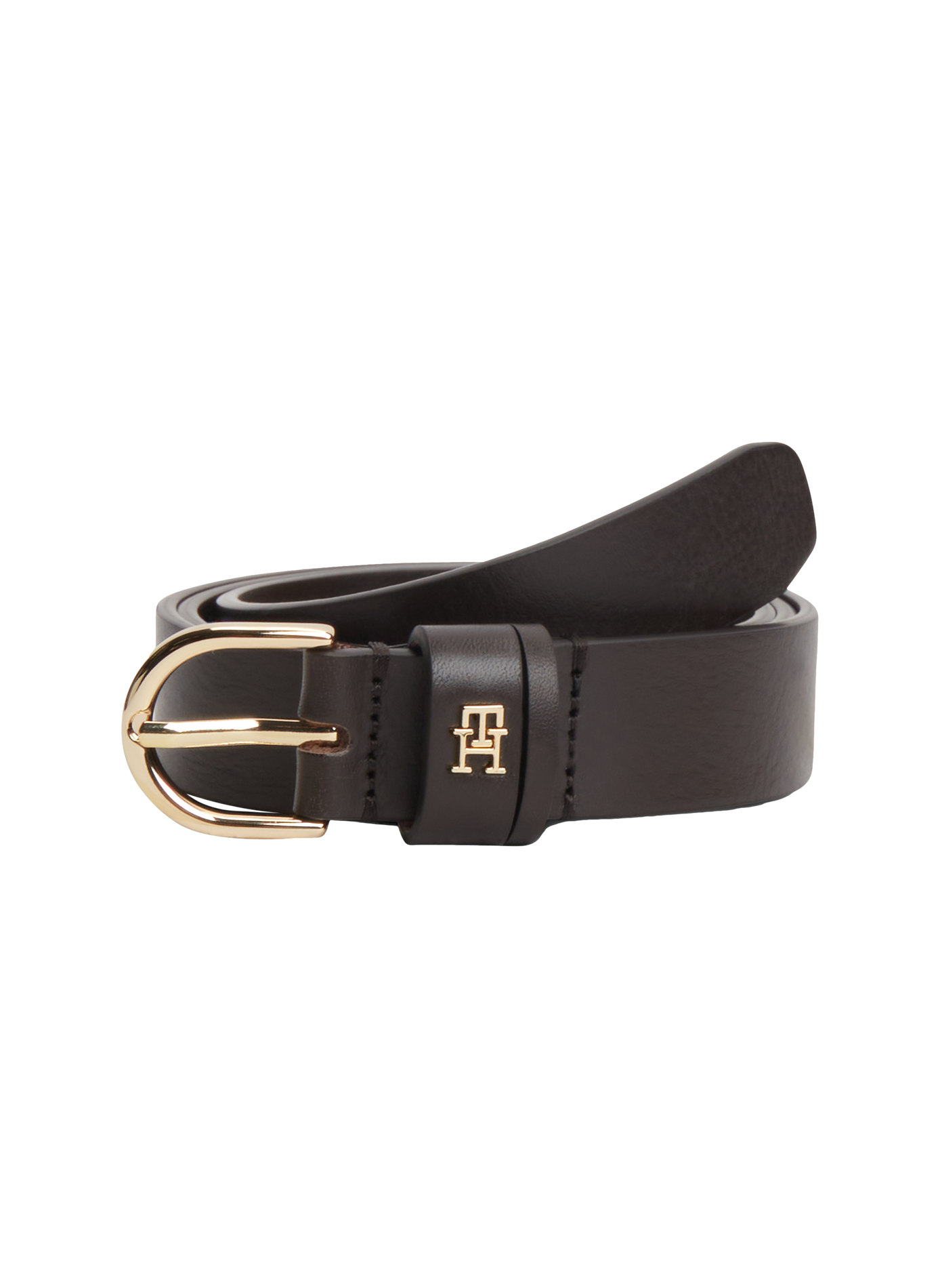 Ceinture à boucle et détail dorés en cuir TOMMY HILFIGER Marron
