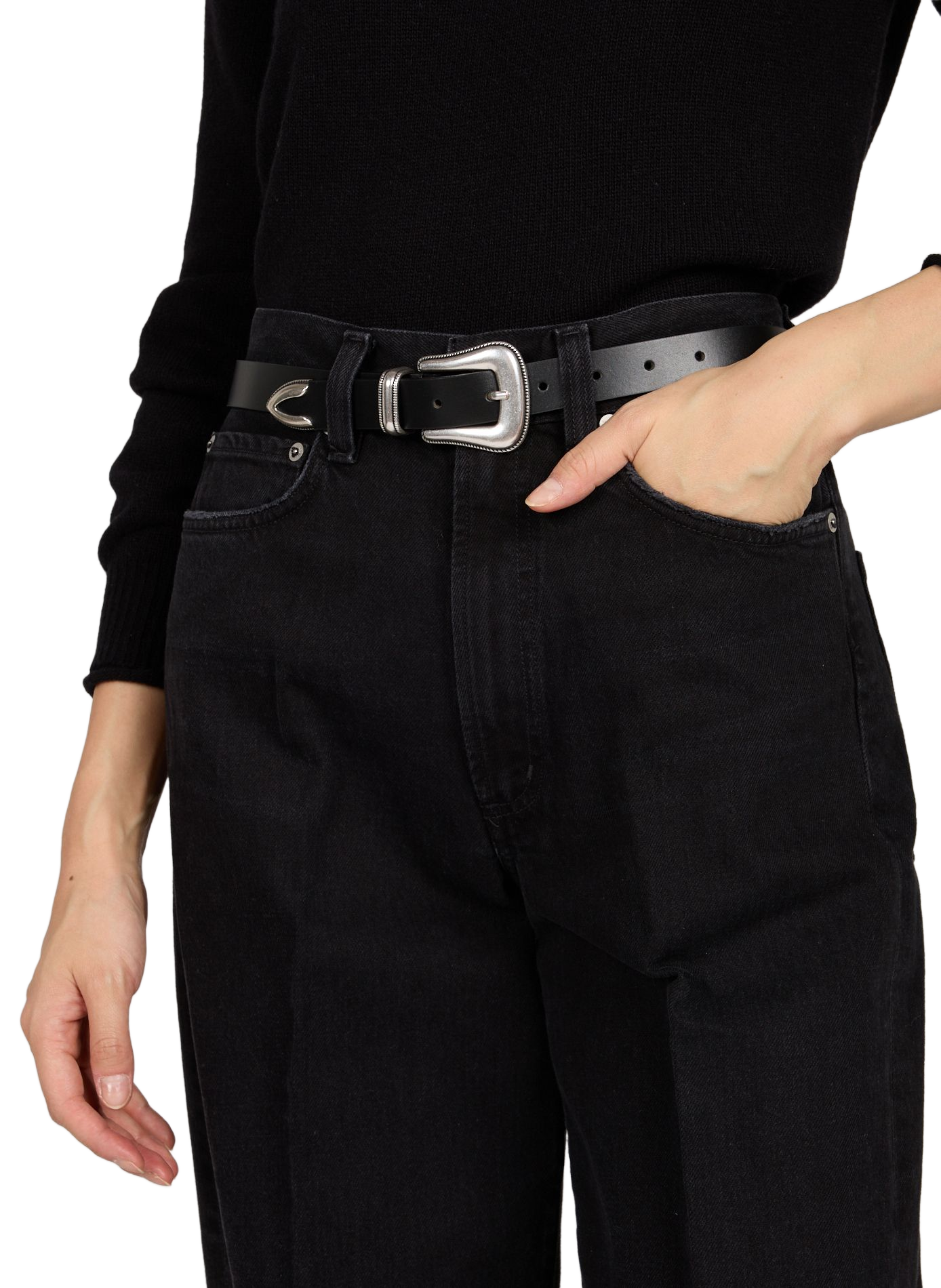 Ceinture en cuir de vachette AU PRINTEMPS PARIS Noir