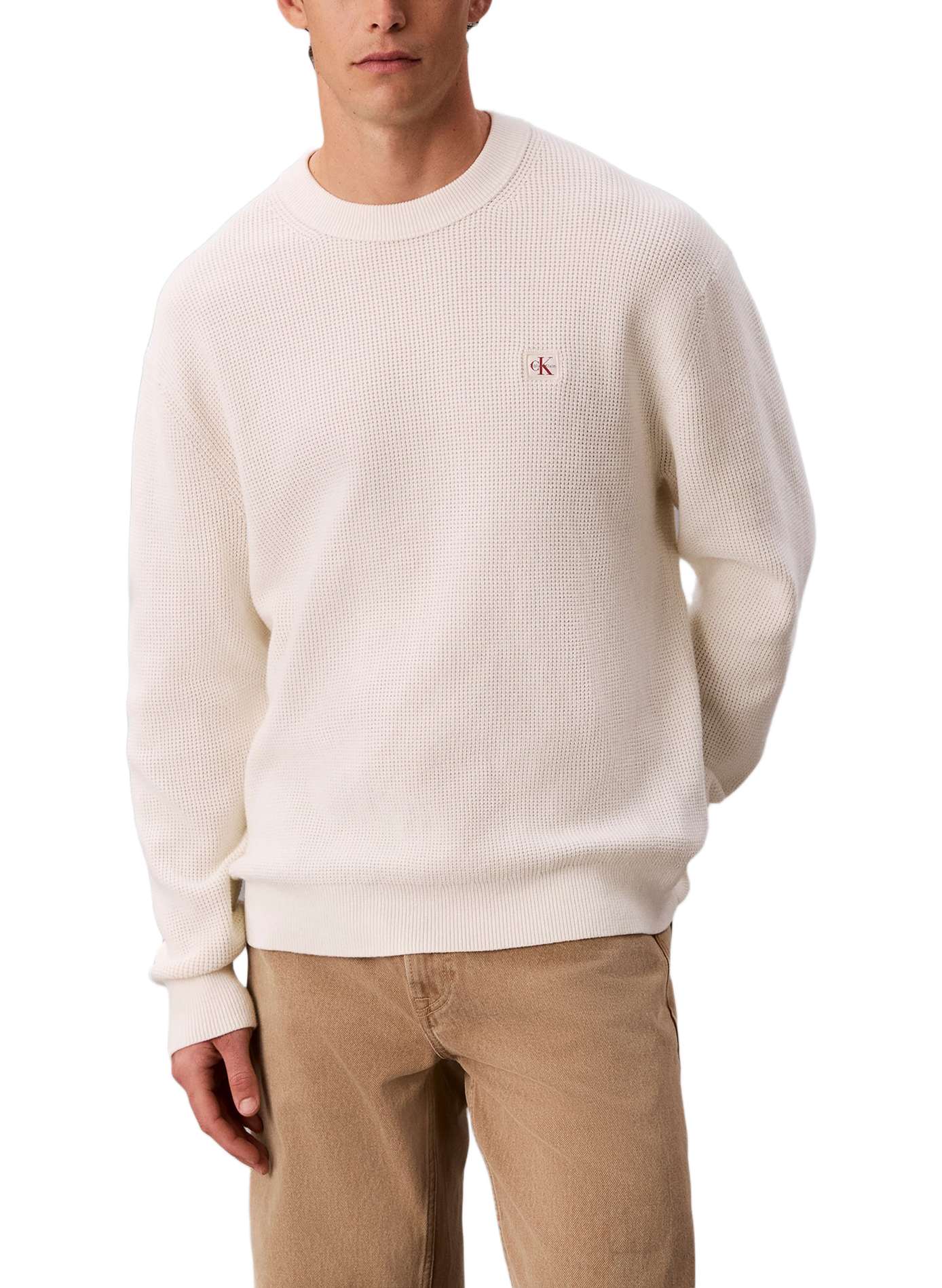 Straight knit cotton logo sweater CALVIN KLEIN Beige