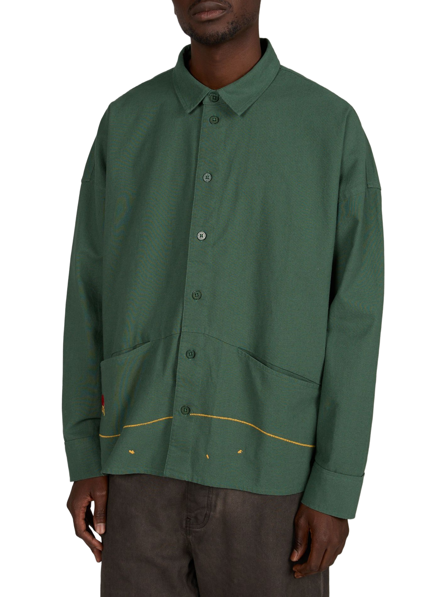Solid Straight Overshirt THINKING MU Green