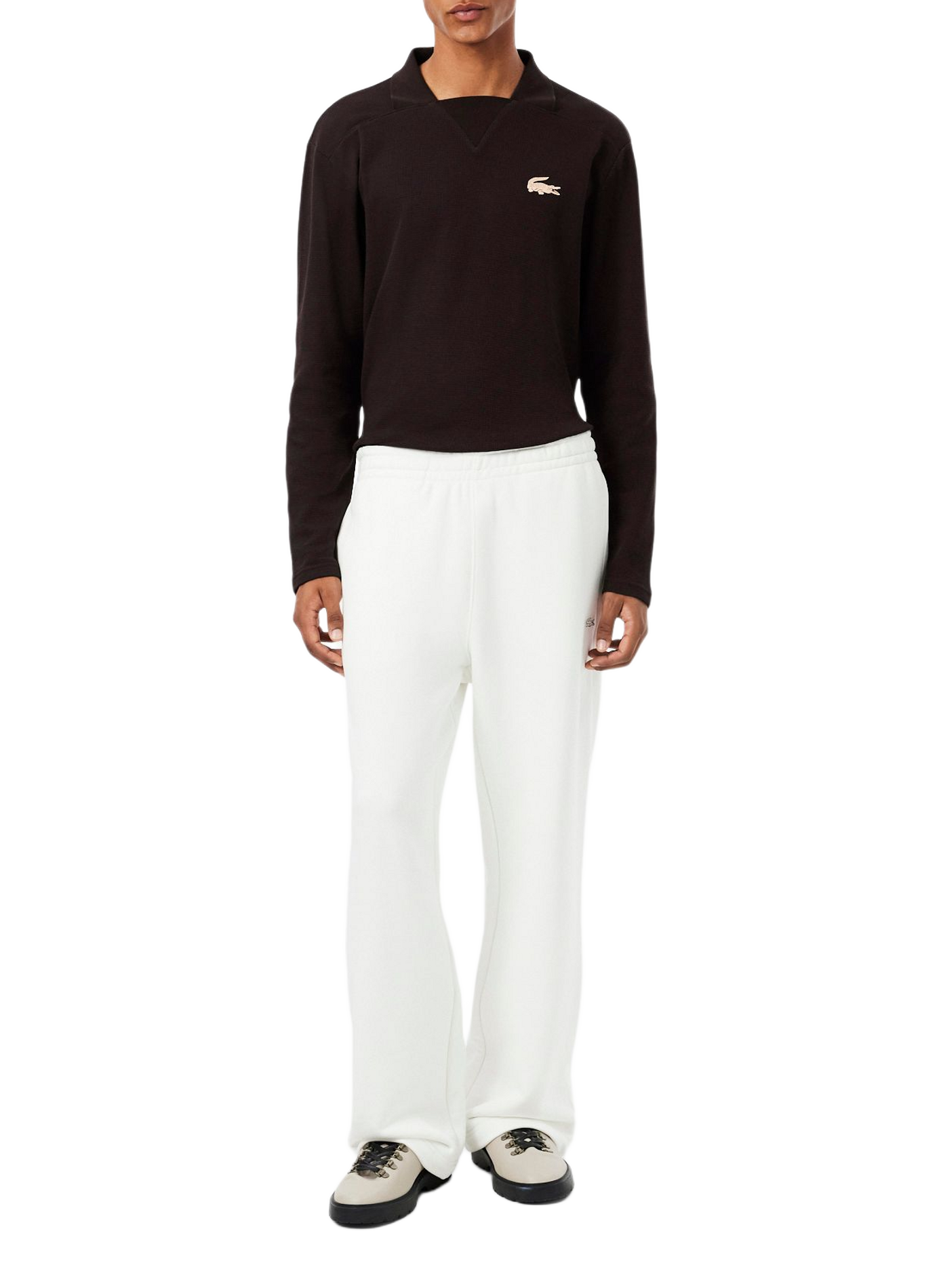 Sweat droit uni en coton LACOSTE Marron