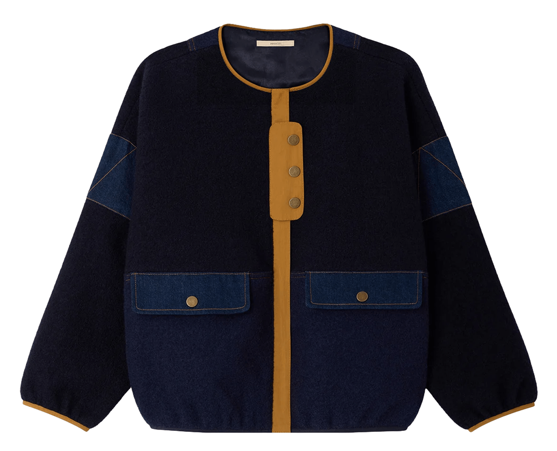 Veste ronde à détails denim en laine cold night SESSUN Bleu