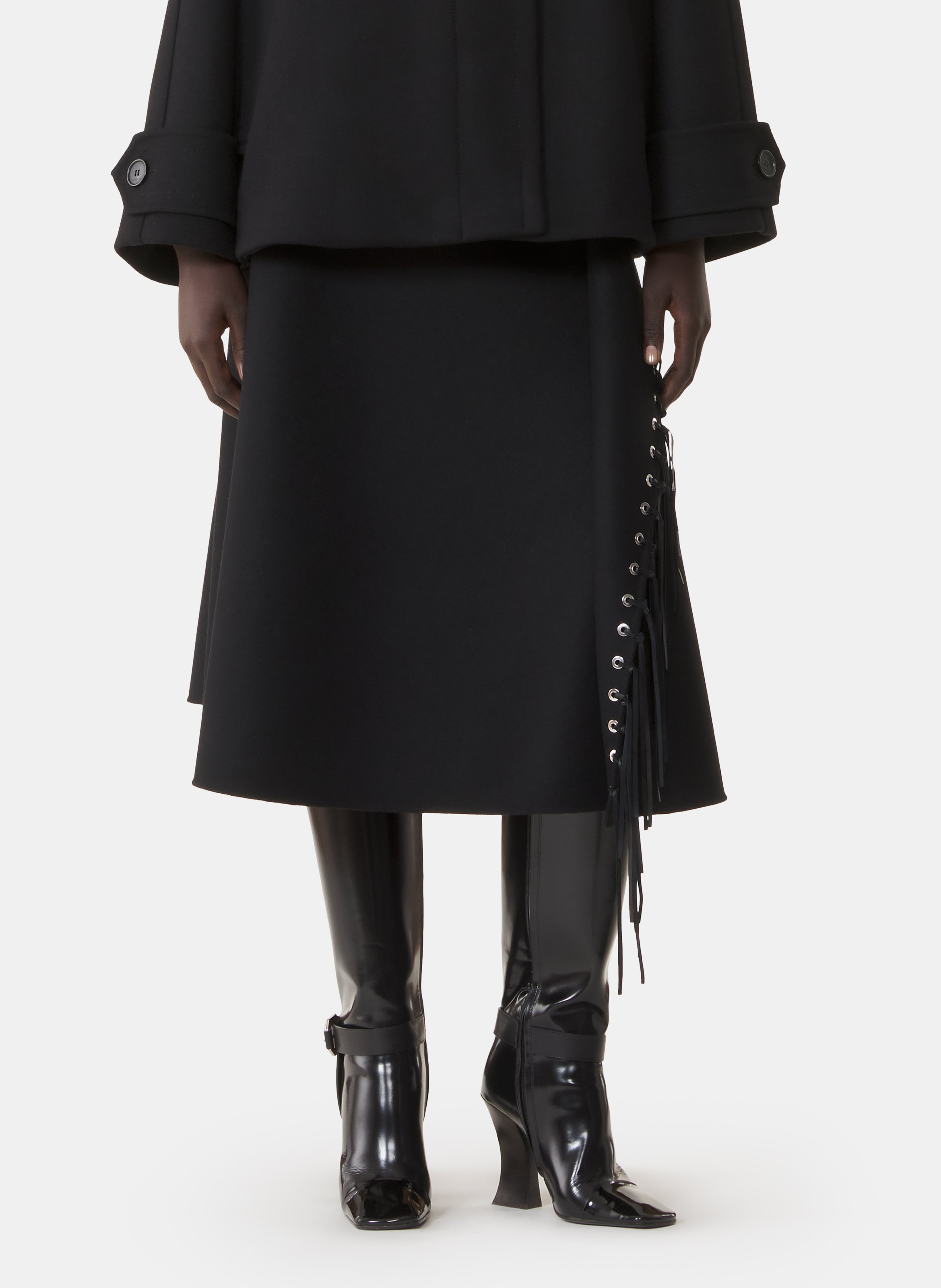 Jupe à franges en laine cachemire double face LANVIN Noir