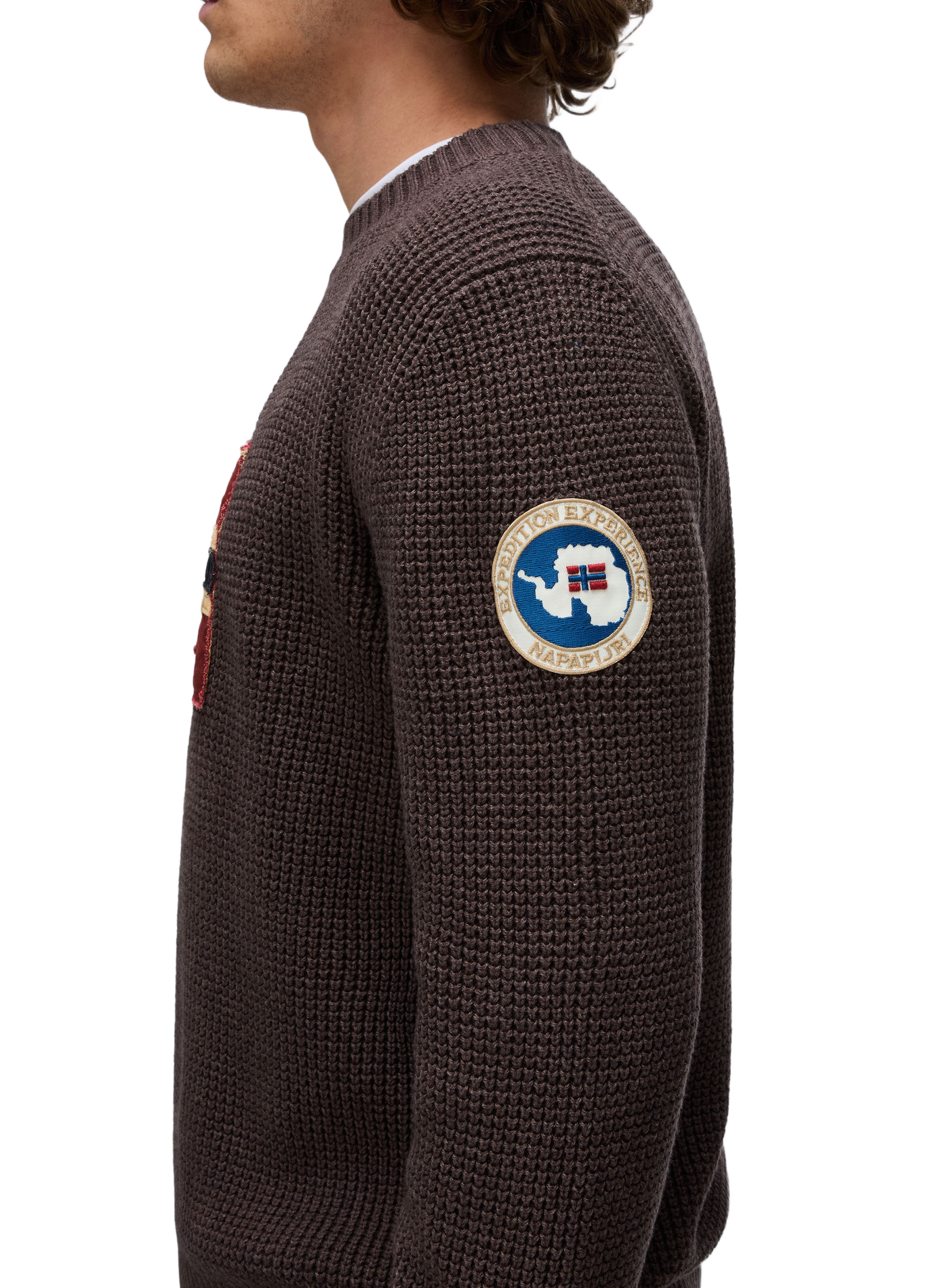 Straight-fit crew-neck embroidered sweater NAPAPIJRI Brown
