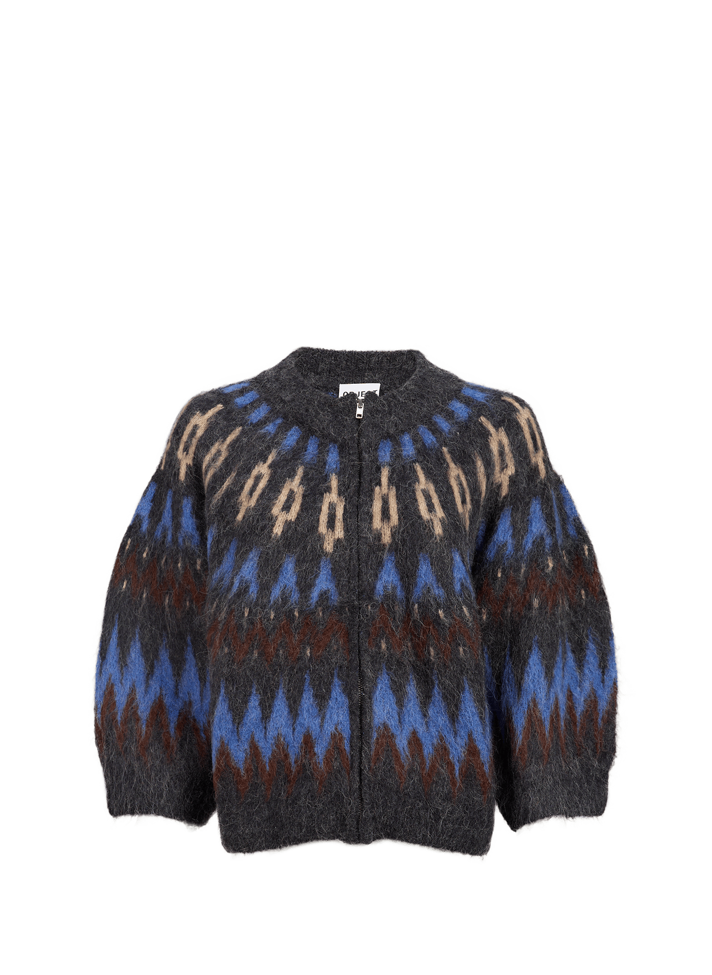 Strickjacke mit Reißverschluss und Muster OBJECT Blau